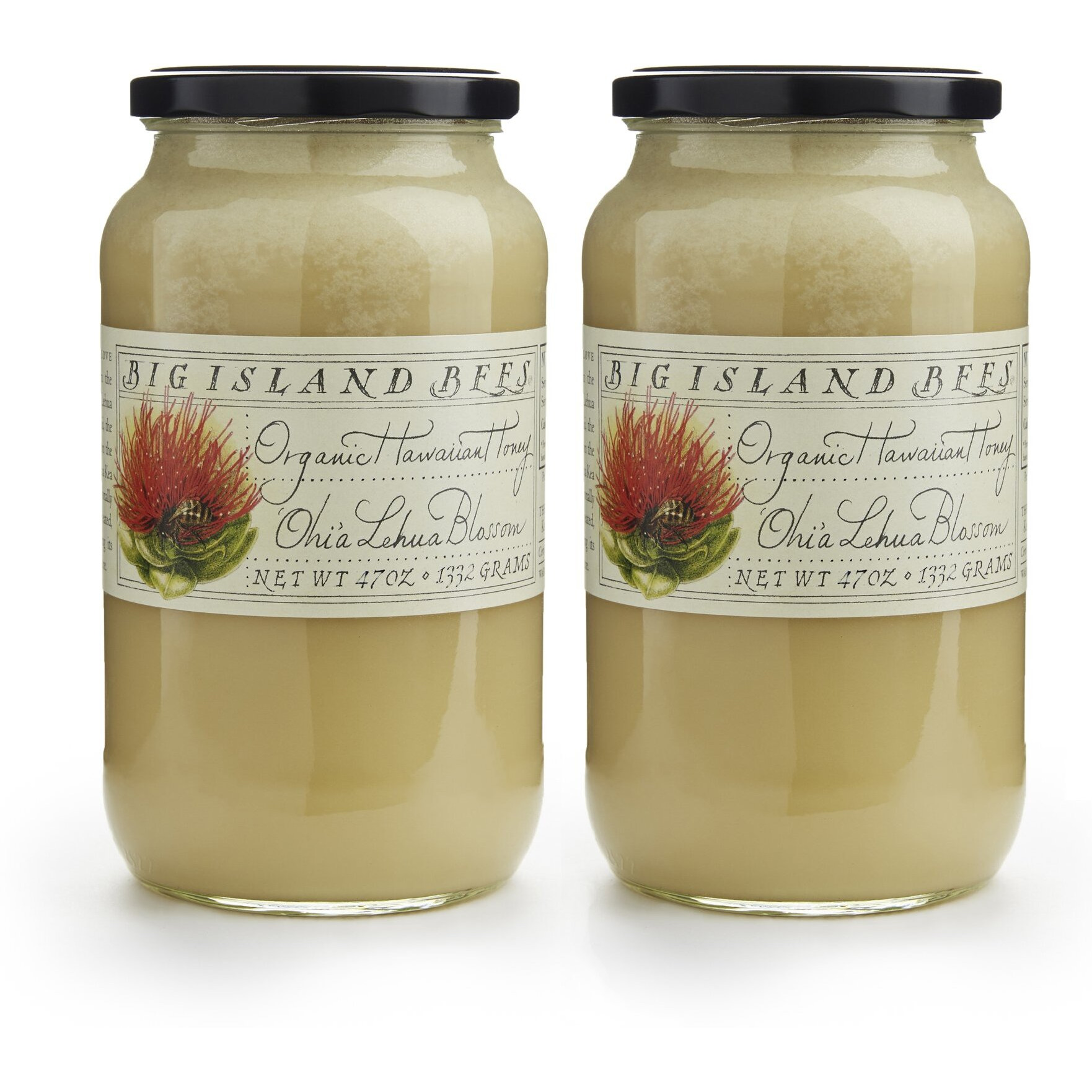 2-Pack Of Big Island Bees Ohia Lehua Honey, Organic Raw Hawaiian Honey - (Two Large 47 Oz Glass Jars)