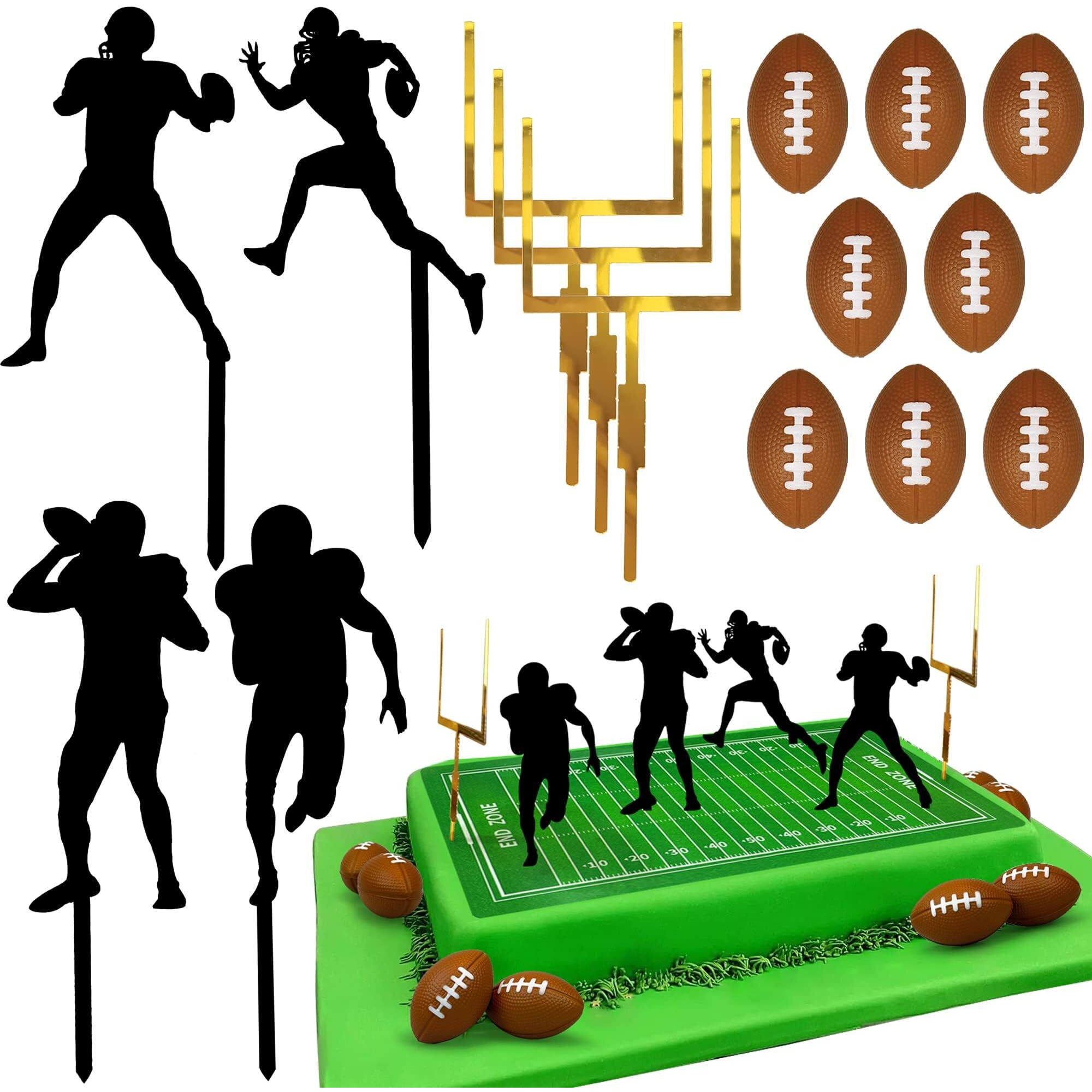 24 Pcs Football Cake Decorations 8 Pcs Cake Goal Post Topper 8 Pcs Mini Football 8 Pcs Rugby Ball Player Cake Toppers For Football Themed Birthday Party Favors Game Day Party Supplies