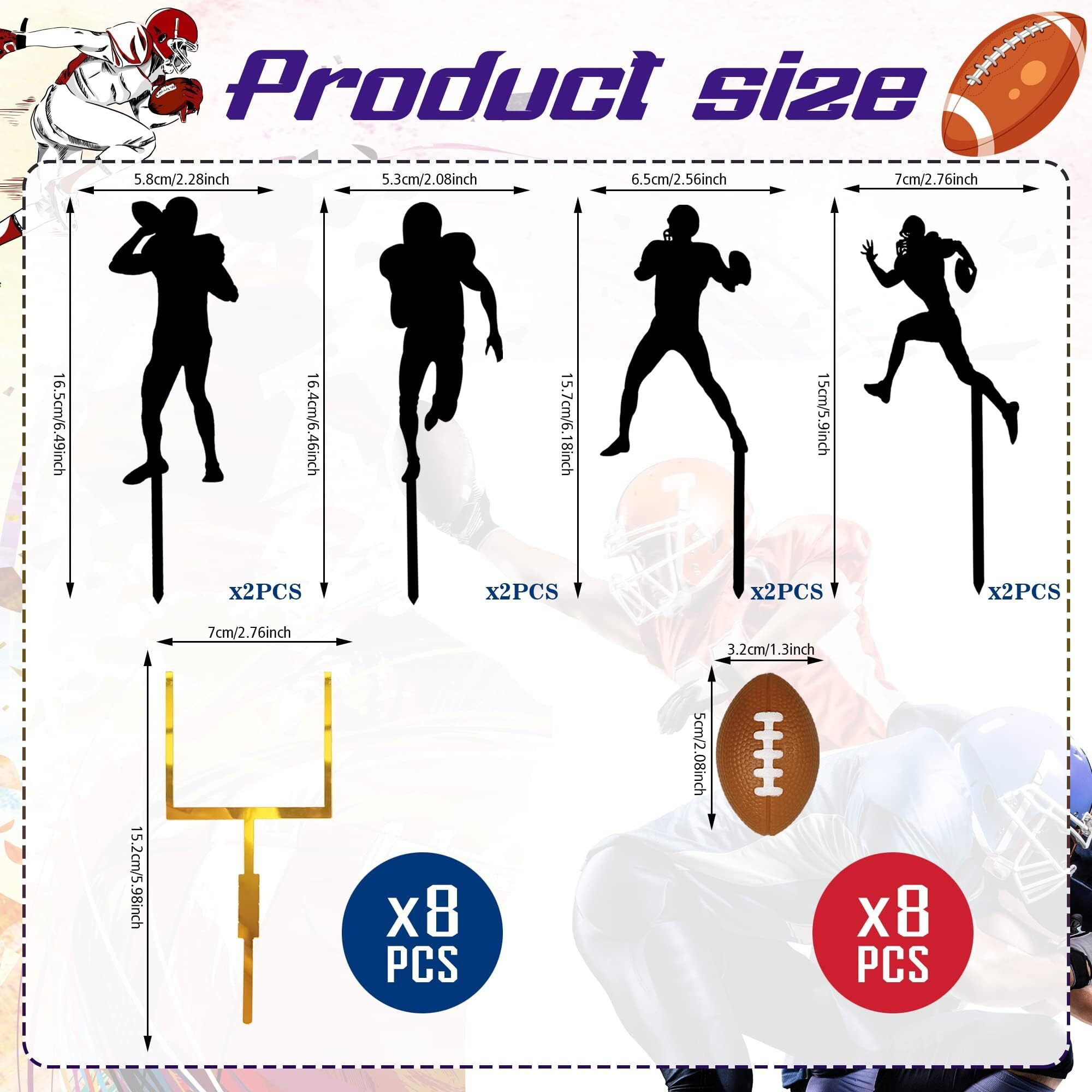24 Pcs Football Cake Decorations 8 Pcs Cake Goal Post Topper 8 Pcs Mini Football 8 Pcs Rugby Ball Player Cake Toppers For Football Themed Birthday Party Favors Game Day Party Supplies