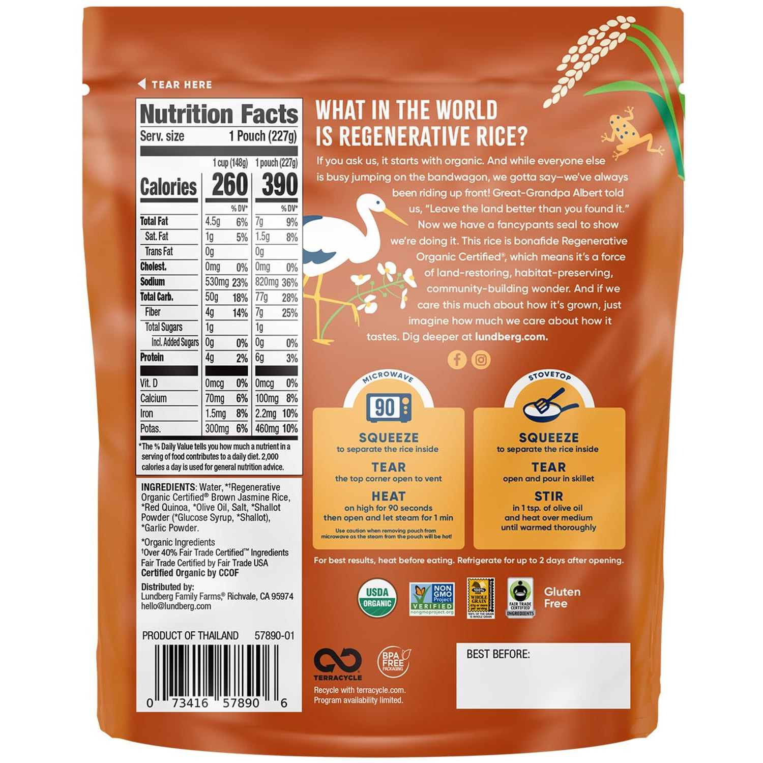Lundberg Brown Rice & Quinoa, Ready In 90 Seconds, 6-Pack - Regenerative Organic Certified Brown Jasmine Rice, Organic Quinoa, Microwavable, Lightly Seasoned With Garlic & Shallots, 8 Oz Ea