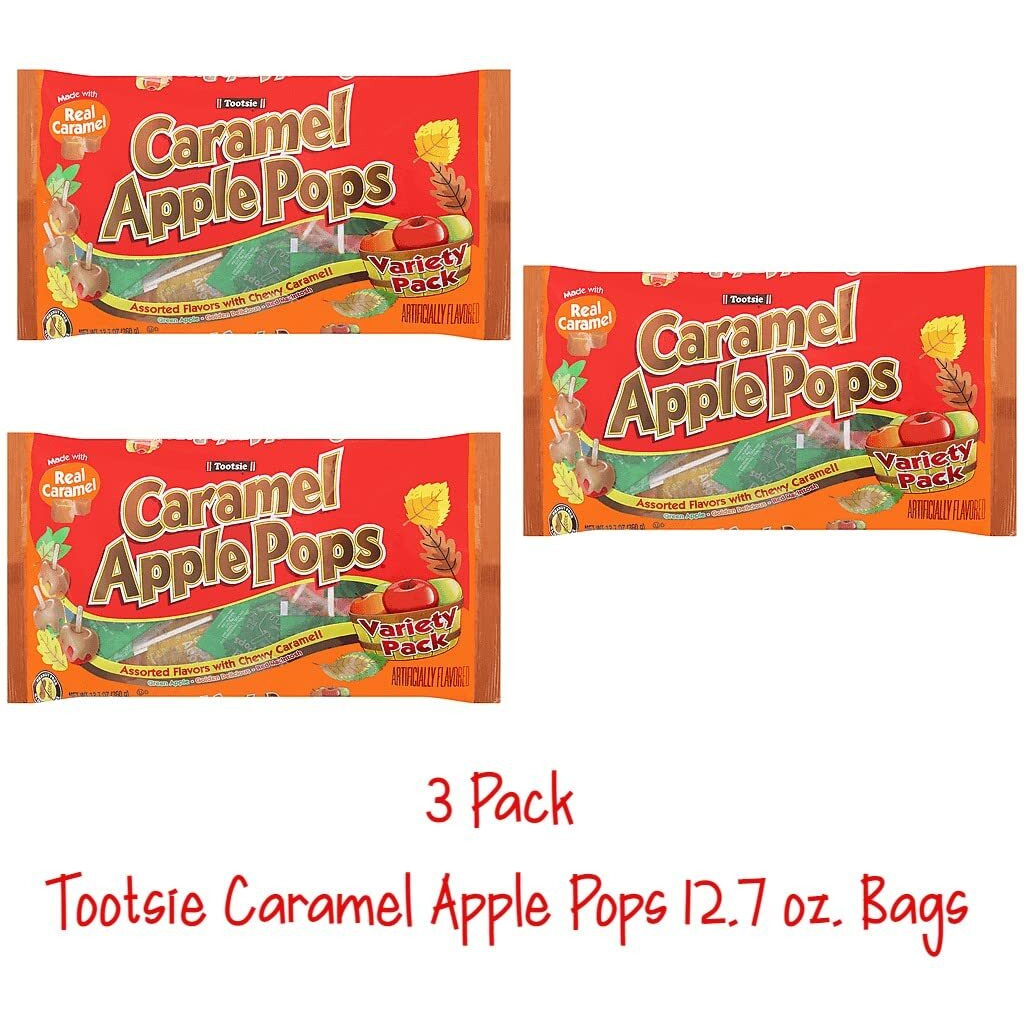 Tootsie Caramel Apple Pops Assorted Apple Orchard 12.7 Oz. Lollipops Bags Pack Of 3 Limited Edition Fall Favorite