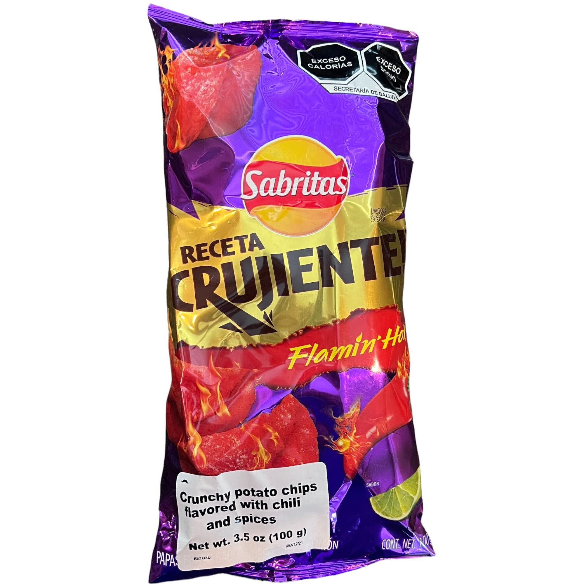 Sabritas Receta Crujiente Flamin' Hot (3 Pack) 3.5 Oz - Mexican Large Chips - Botanas Mexicanas Bolsa Grande