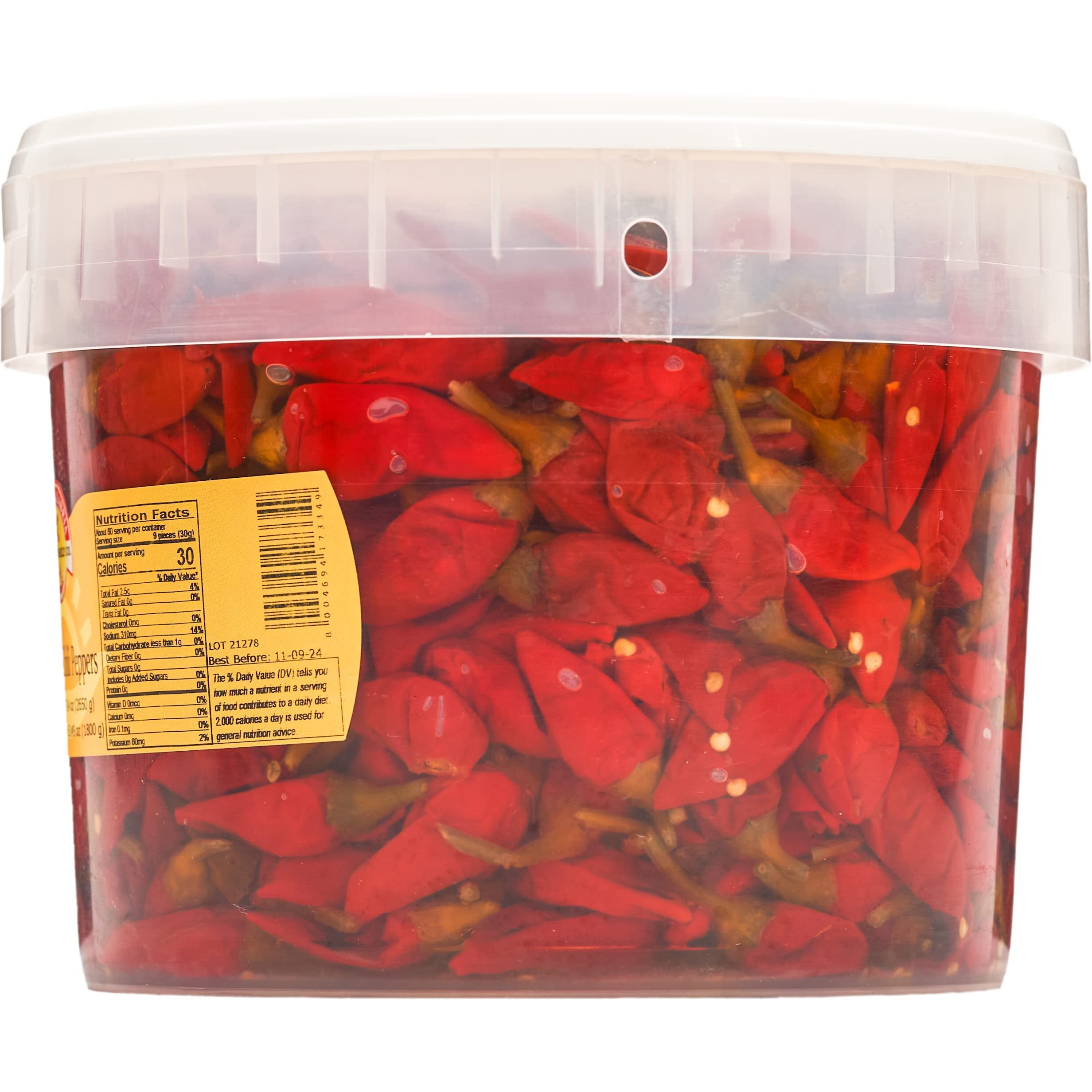 Calabrian Chili Peppers, Whole, In Oil, Bulk Foodservice Tub, 98 Oz, All Natural, Non-Gmo, Product Of Italy