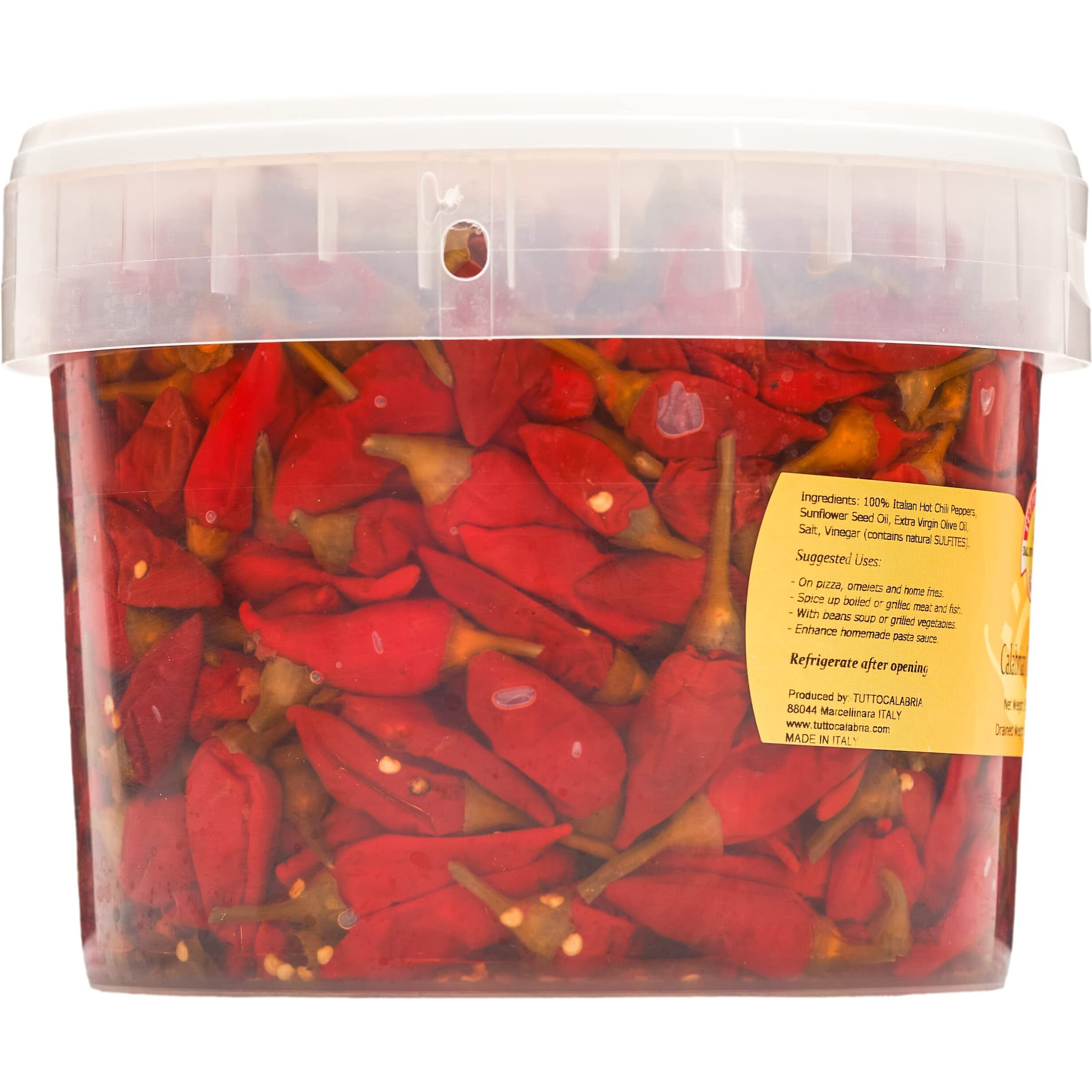 Calabrian Chili Peppers, Whole, In Oil, Bulk Foodservice Tub, 98 Oz, All Natural, Non-Gmo, Product Of Italy