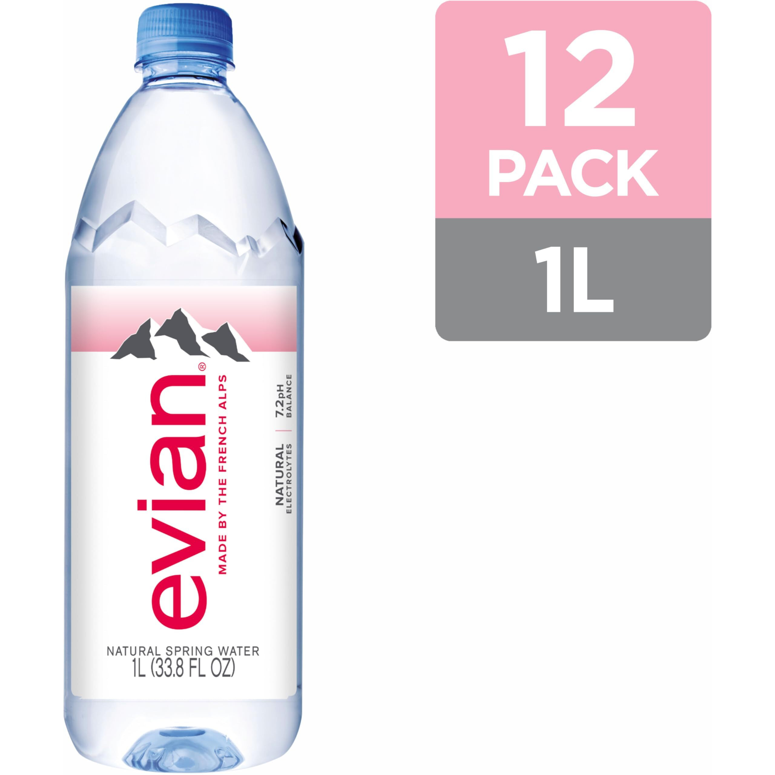Evian Natural Spring Water, 1 L Bottle, 12 Pack