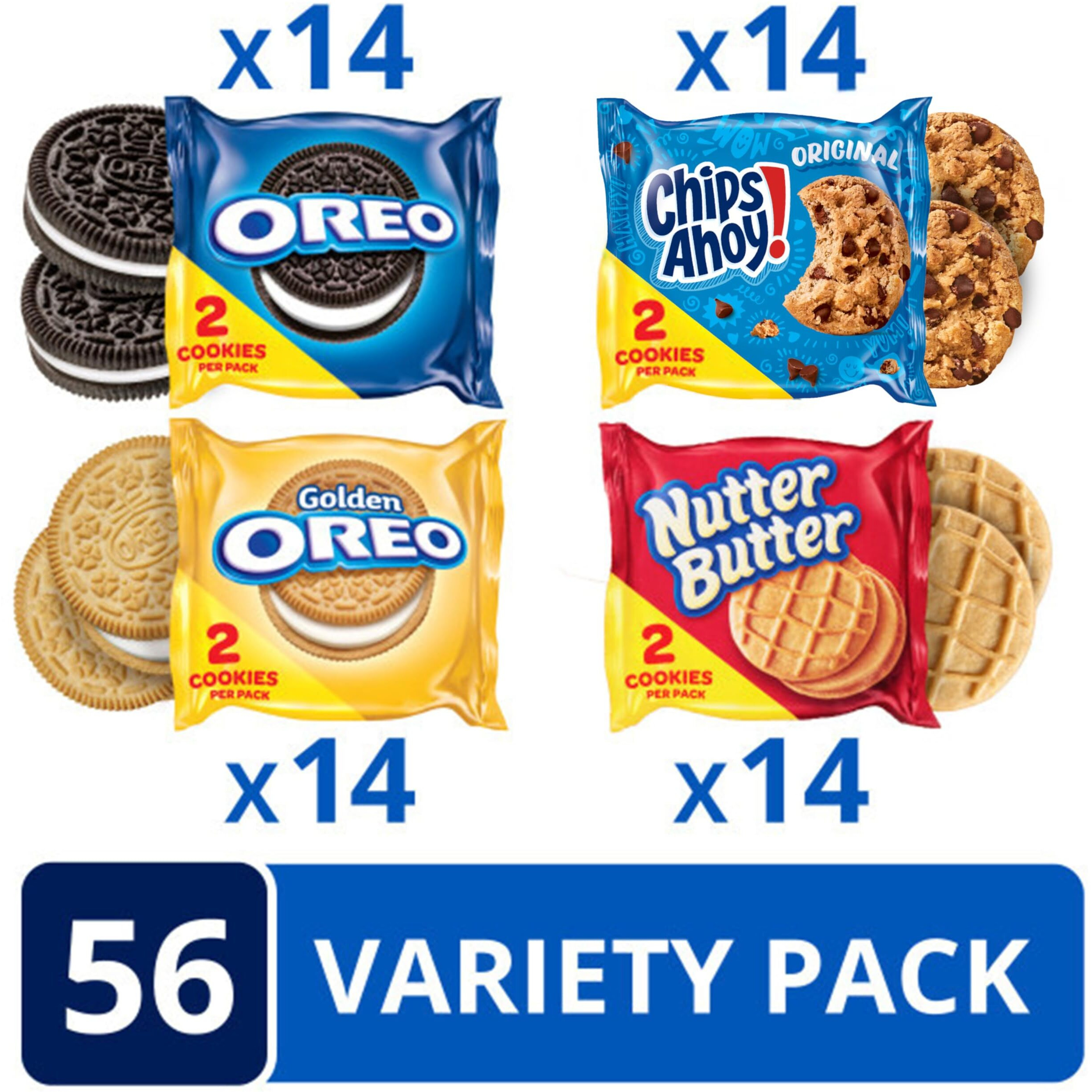 Oreo Original, Oreo Golden, Chips Ahoy & Nutter Butter Cookie Snacks Variety Pack, 56 Snack Packs (2 Cookies Per Pack)