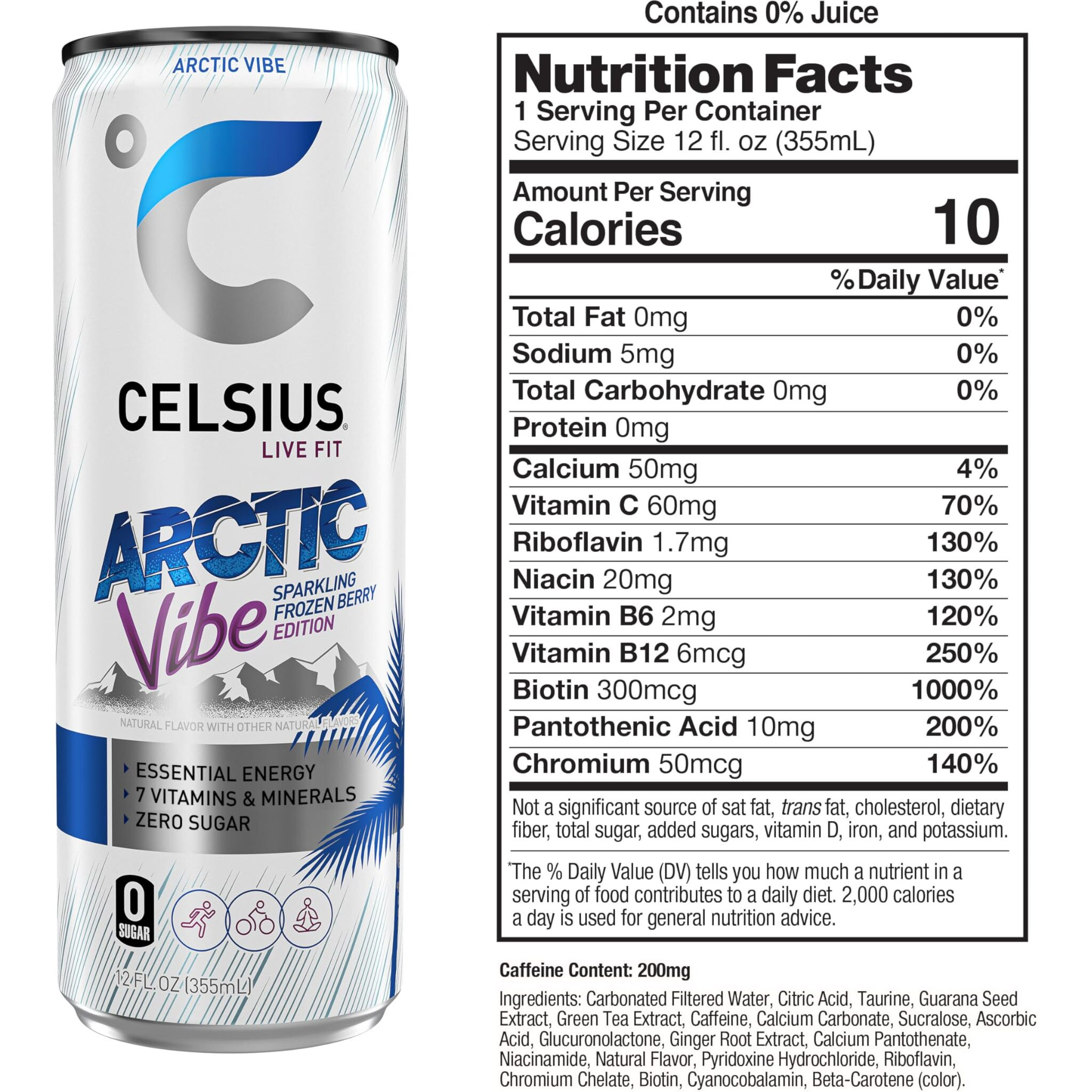 Celsius Arctic Vibe Sparkling Frozen Berry, Functional Essential Energy Drink, 12 Fl Oz (Pack Of 12)