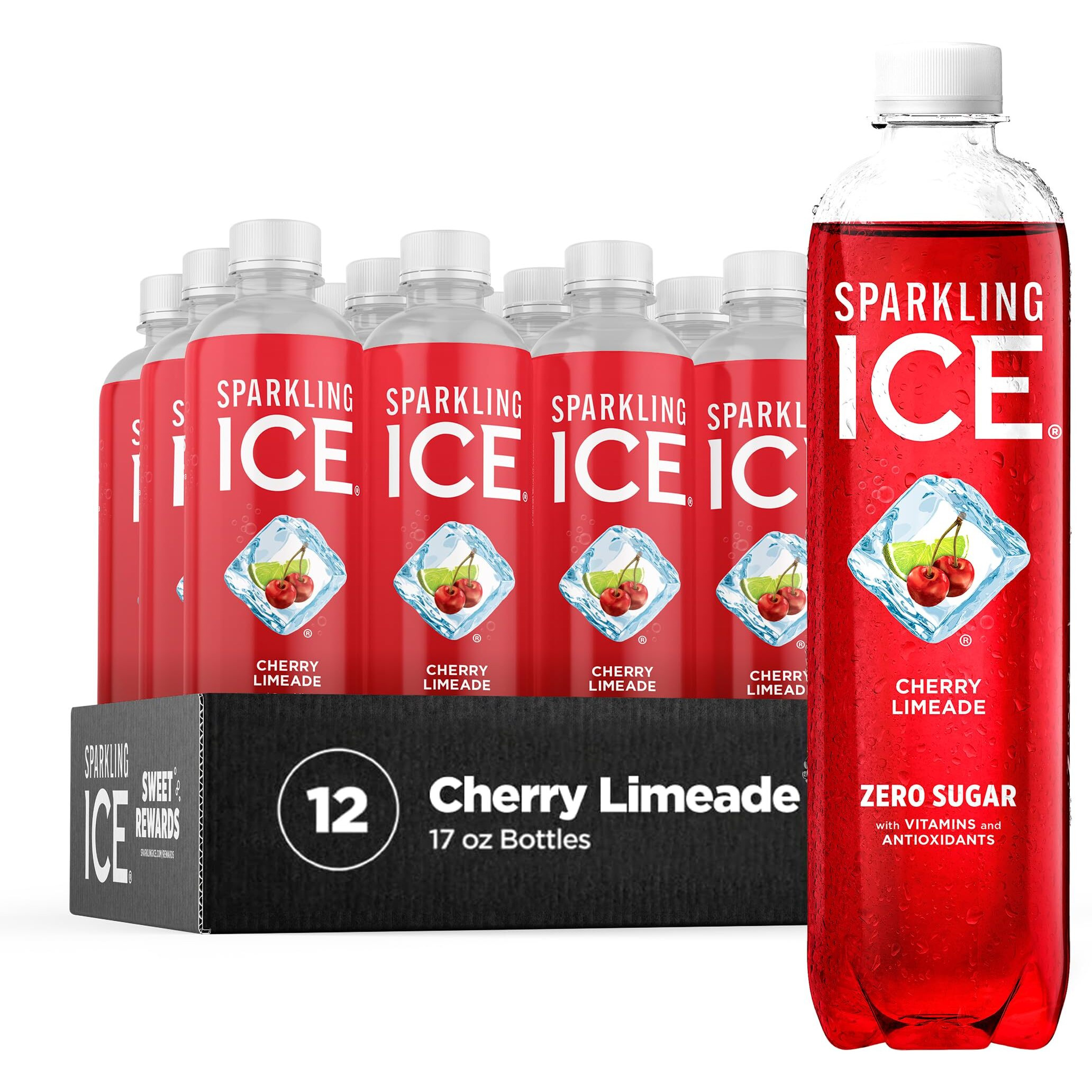 Sparkling Ice, Cherry Limeade Sparkling Water, Zero Sugar Flavored Water, With Vitamins And Antioxidants, Low Calorie Beverage, 17 Fl Oz Bottles (Pack Of 12)