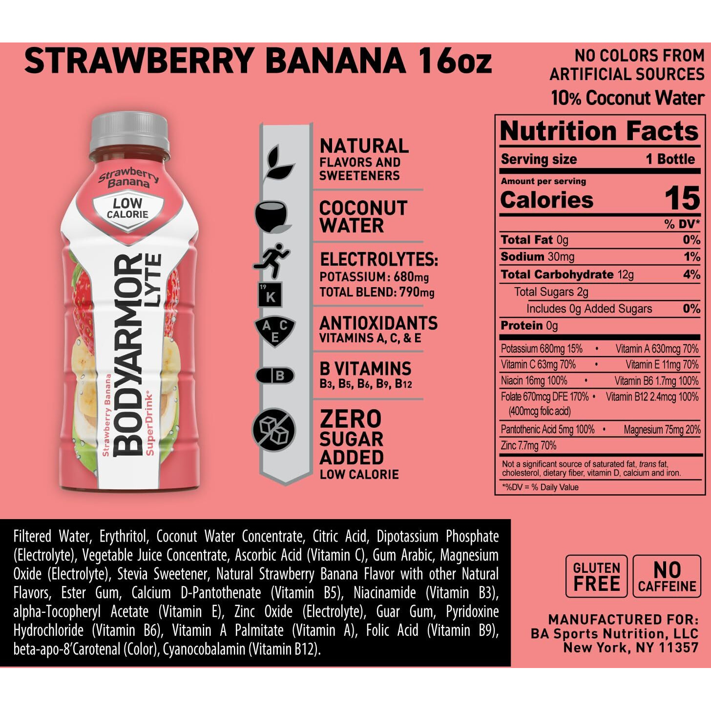 Bodyarmor Lyte Sports Drink Low-Calorie Sports Beverage, Strawberry Banana, Natural Flavors With Vitamins, Potassium-Packed Electrolytes, Perfect For Athletes, 16 Fl Oz (Pack Of 12)