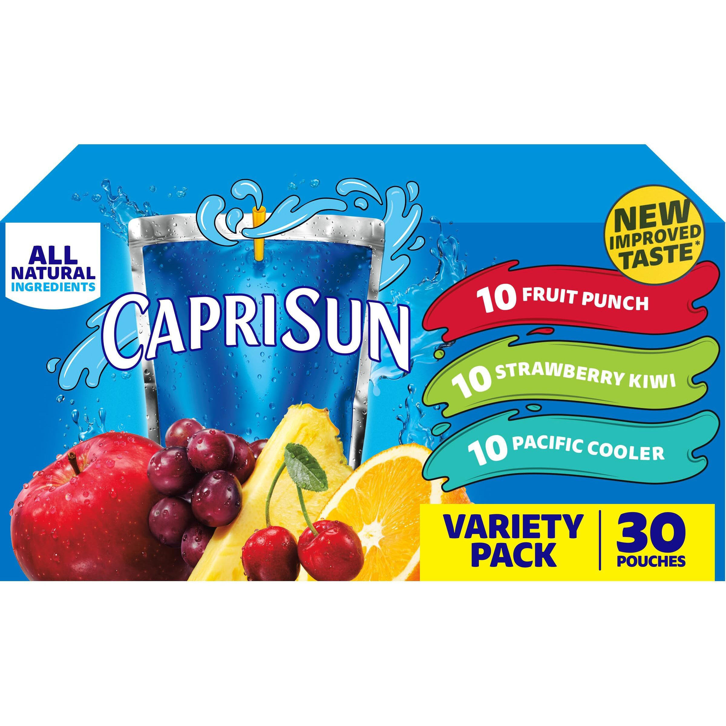 Capri Sun Fruit Punch, Strawberry Kiwi & Mixed Fruit Variety Pack Ready-To-Drink Juice (30 Pouches, 3 Boxes Of 10), Packaging May Vary