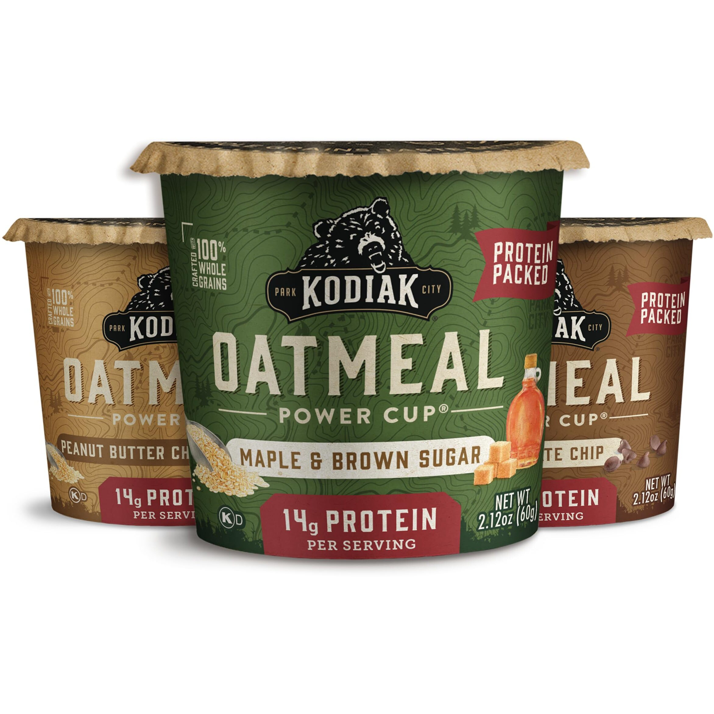 Kodiak Cakes Instant Oatmeal Cup Variety Pack Peanut Butter Chocolate Chip, Maple & Brown Sugar, & Chocolate Chip