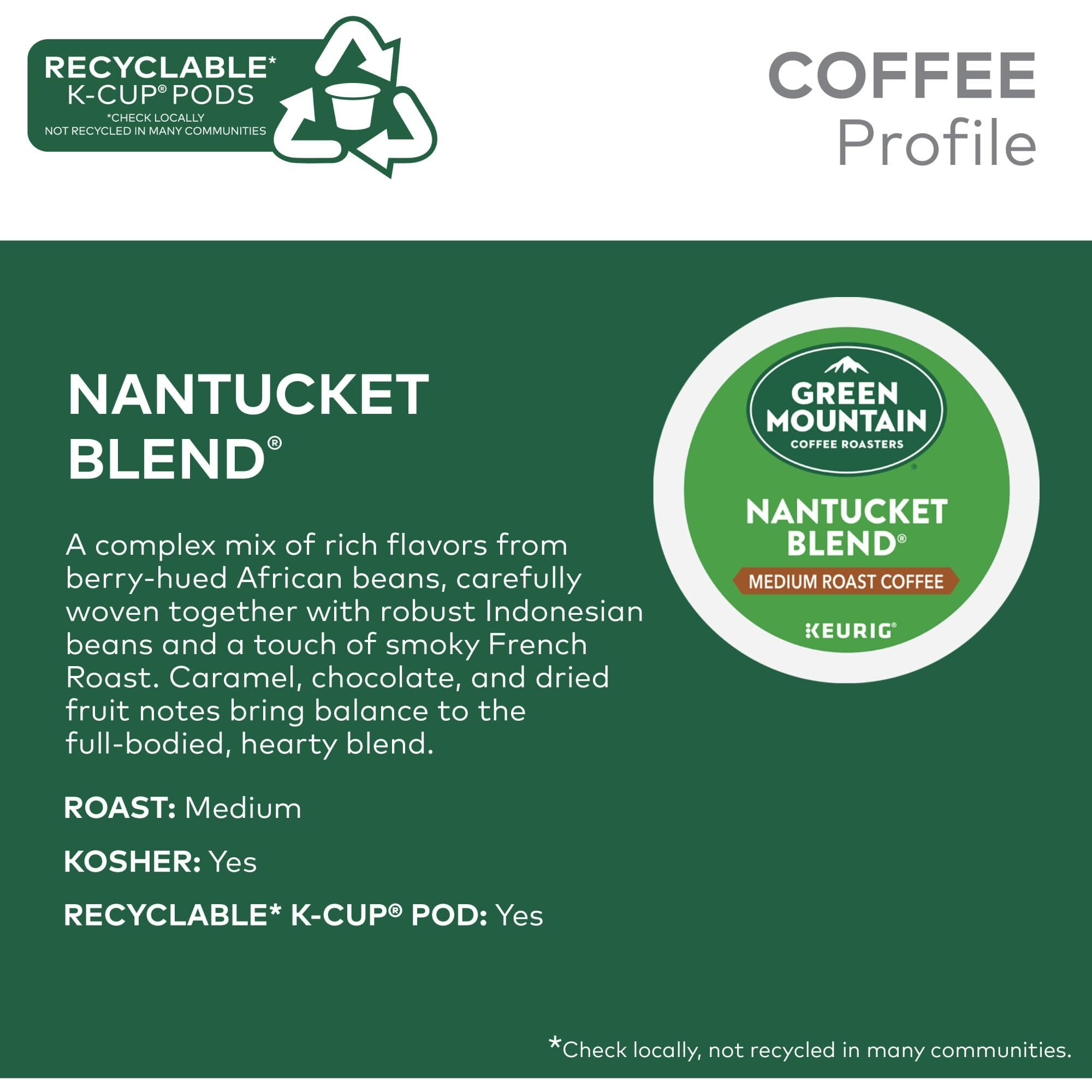 Green Mountain Coffee Roasters Nantucket Blend, Keurig Single Serve K-Cup Pods, Medium Roast Coffee, 60 Count, (6 Packs Of 10)
