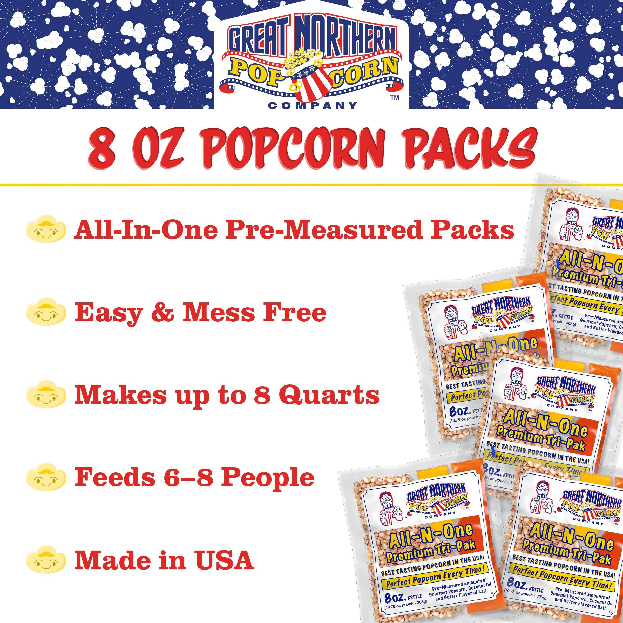 Movie Theater Style 40-Count Popcorn Packs - Pre-Measured 8-Ounce All-In-One Kernel, Salt, Oil Packets For Popping Machines By Great Northern Popcorn