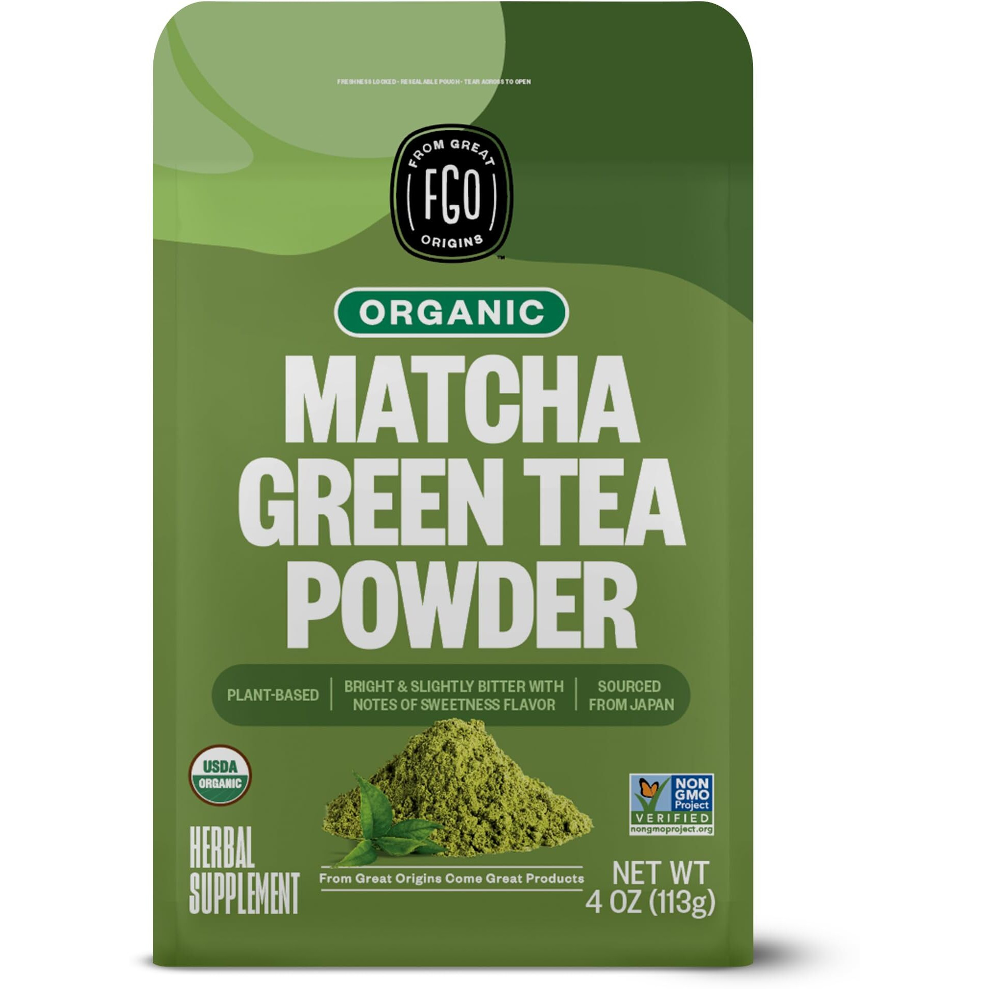 Fgo Organic Matcha Green Tea Powder, Japanese Culinary Grade, Resealable Bag, 4Oz, Packaging May Vary (Pack Of 1)