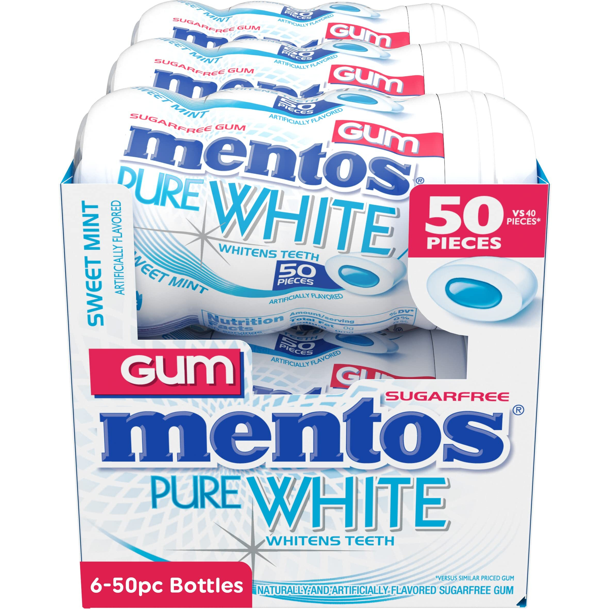 Mentos Pure White Sugar-Free Chewing Gum With Xylitol, Sweet Mint, Bulk, 50Piece Bottle (Pack Of 6)