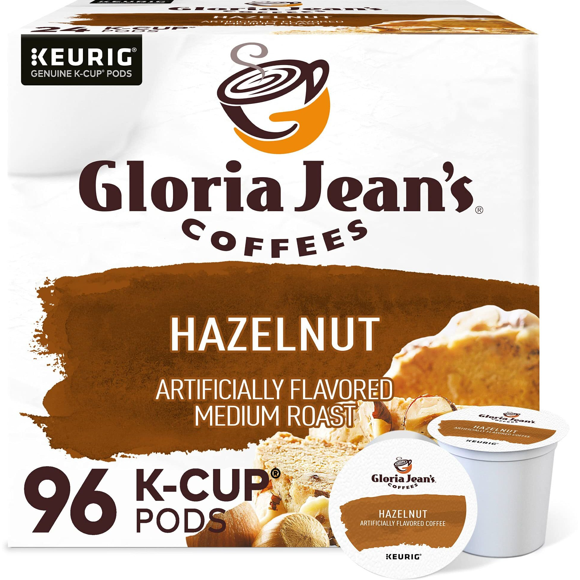 Gloria Jean's Hazelnut Keurig Single-Serve K-Cup Pods, Medium Roast Coffee, 96 Count (4 Packs Of 24)