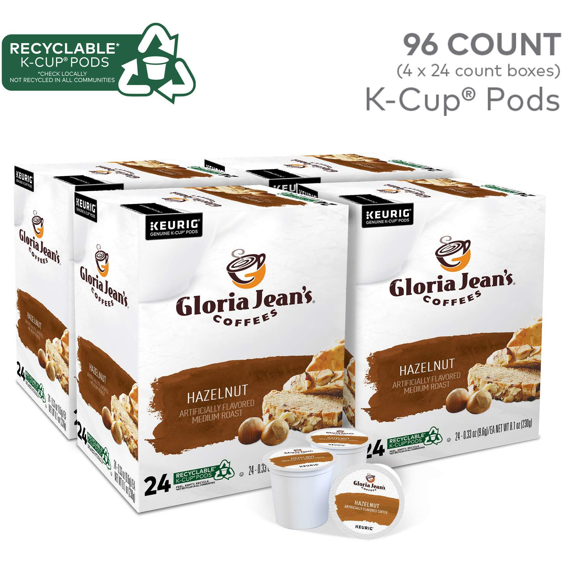 Gloria Jean's Hazelnut Keurig Single-Serve K-Cup Pods, Medium Roast Coffee, 96 Count (4 Packs Of 24)