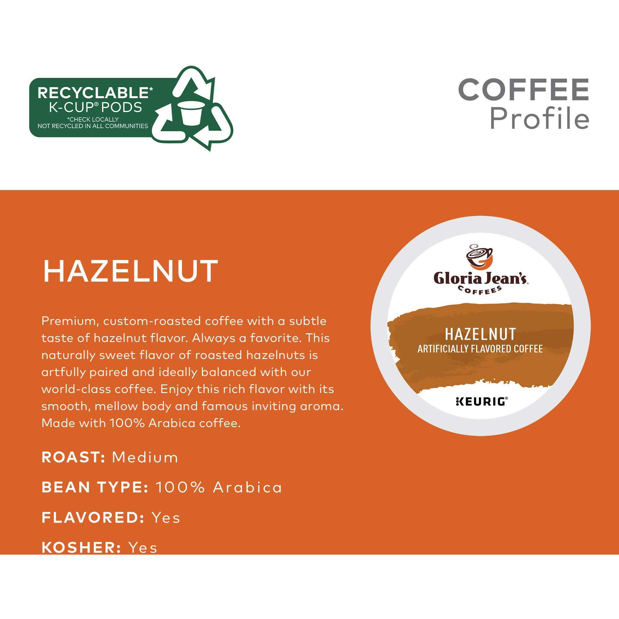 Gloria Jean's Hazelnut Keurig Single-Serve K-Cup Pods, Medium Roast Coffee, 96 Count (4 Packs Of 24)