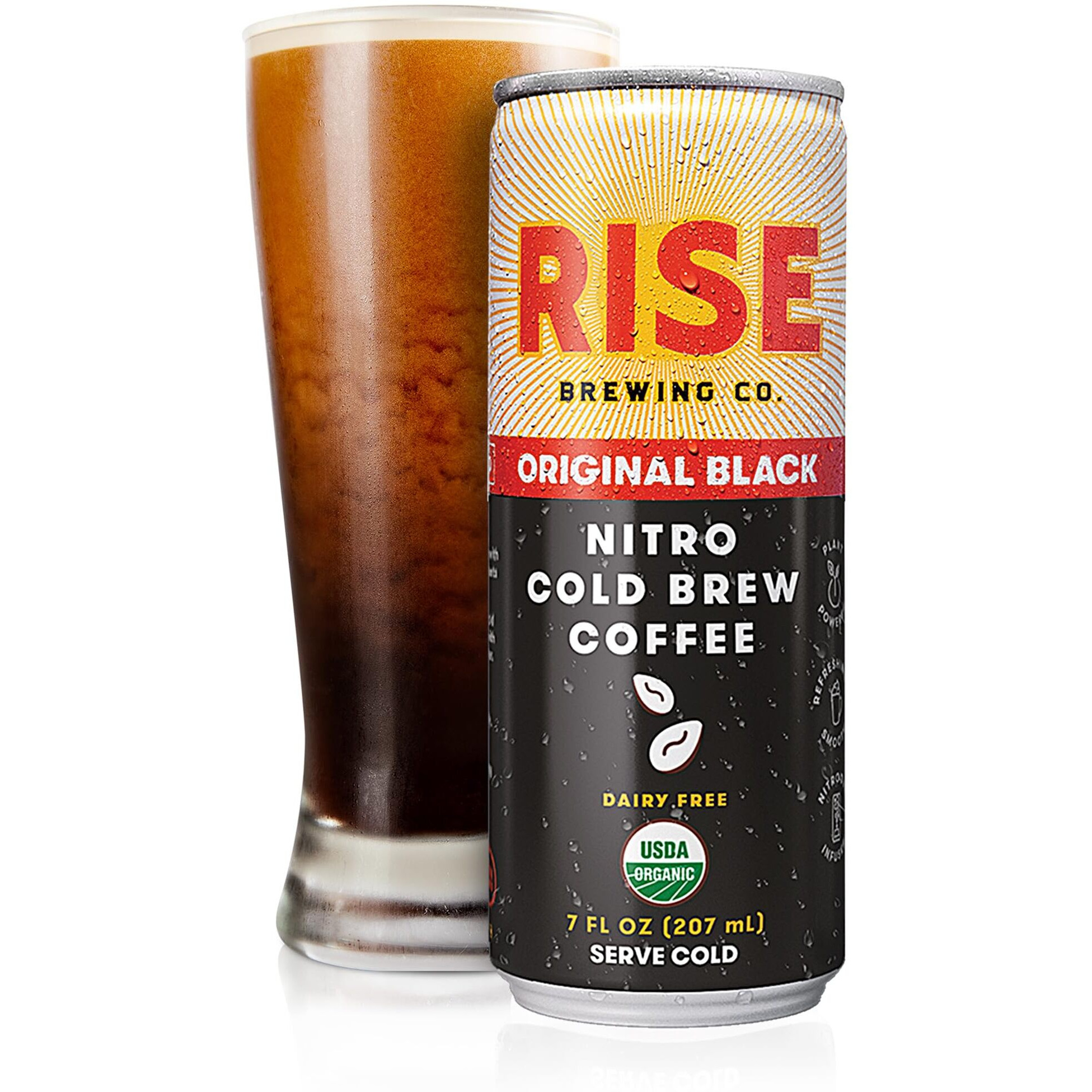 Rise Brewing Co. Original Black Nitro Cold Brew Coffee, No Sugar, Vegan, Organic & Non-Gmo, Low Acidity, 7 Fl. Oz. Cans (12 Pack)
