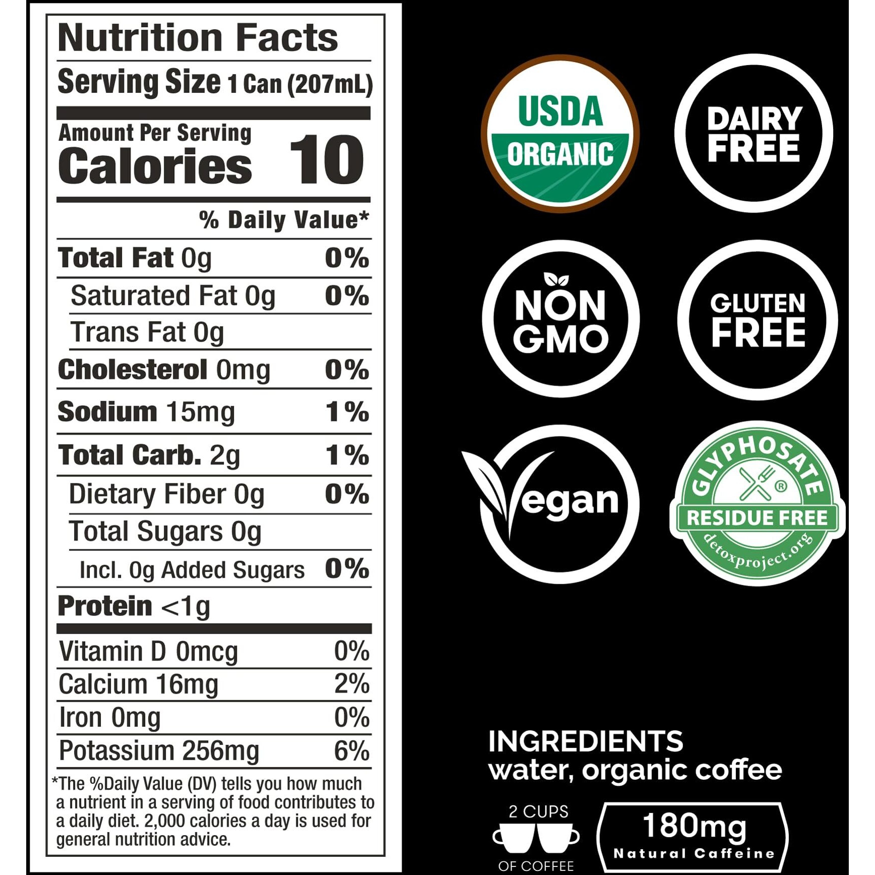 Rise Brewing Co. Original Black Nitro Cold Brew Coffee, No Sugar, Vegan, Organic & Non-Gmo, Low Acidity, 7 Fl. Oz. Cans (12 Pack)