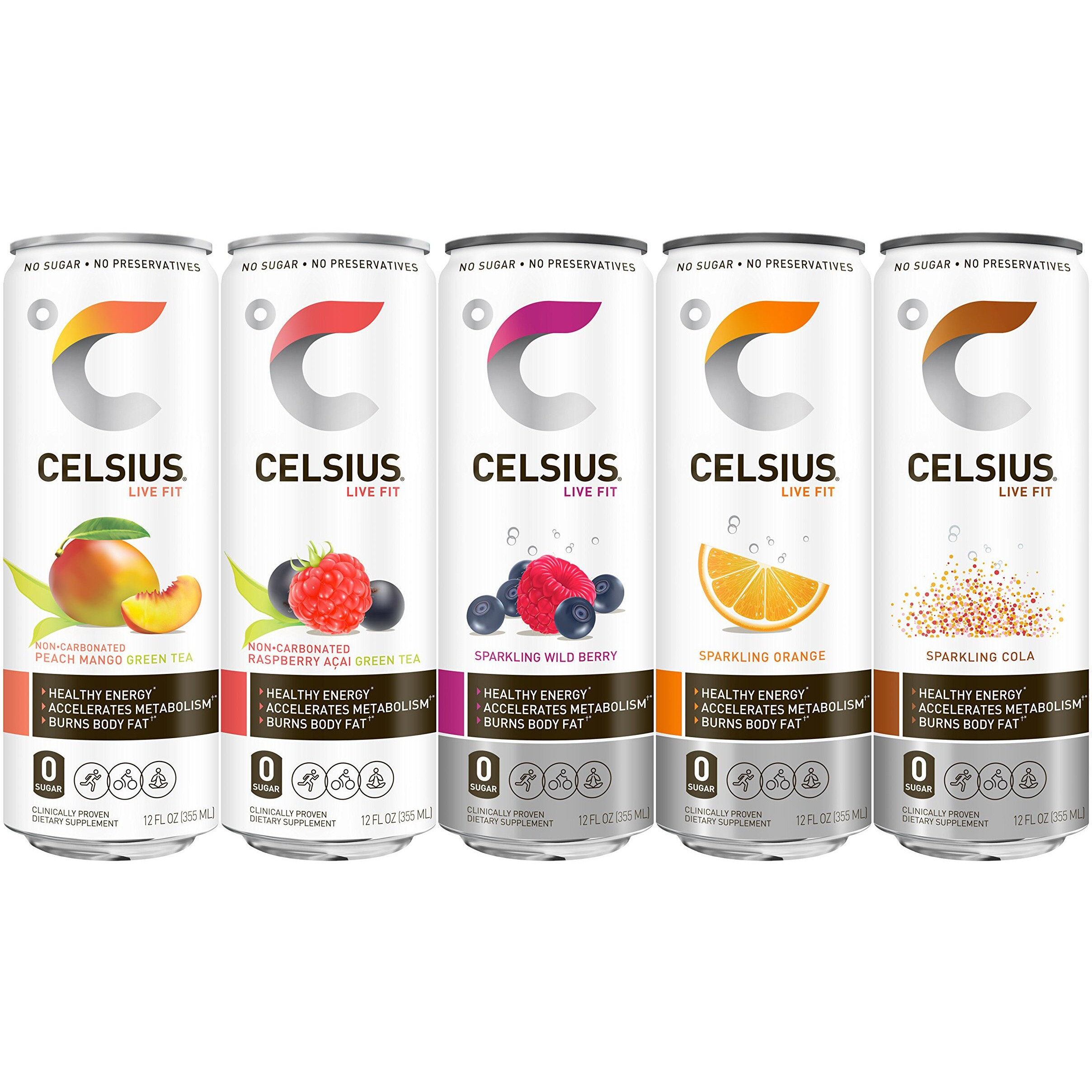 Celsius Fitness Drink 9-Flavor Variety Pack, Zero Sugar, Slim Can 12 Fl Oz (Pack Of 12)