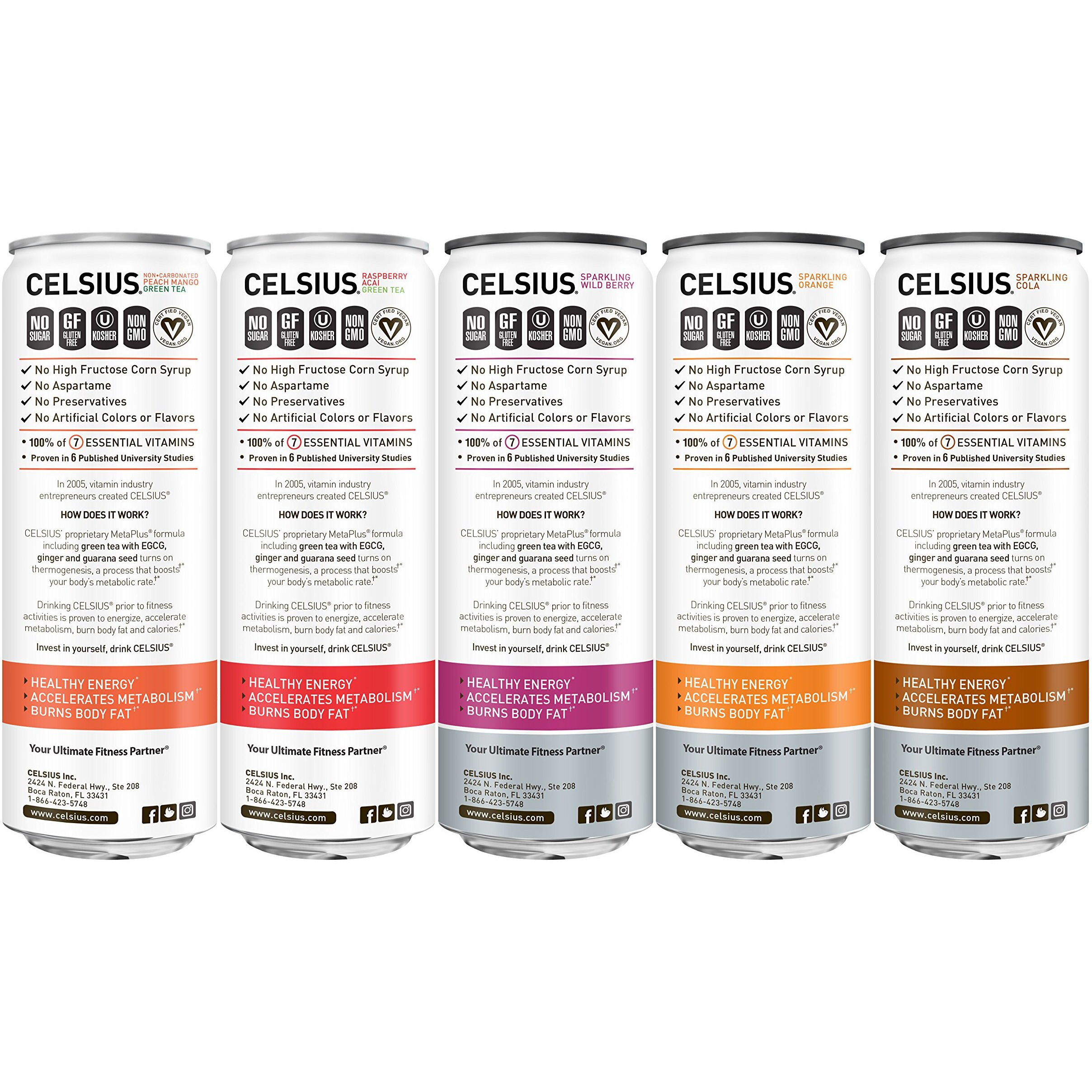 Celsius Fitness Drink 9-Flavor Variety Pack, Zero Sugar, Slim Can 12 Fl Oz (Pack Of 12)