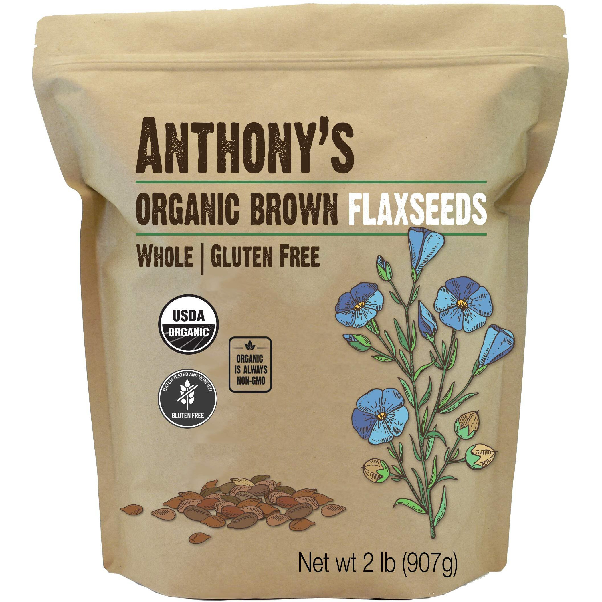 Anthony's Organic Brown Whole Flaxseed, 2 Lb, Batch Tested And Gluten Free, Raw, Non Gmo, Sproutable, Keto Friendly