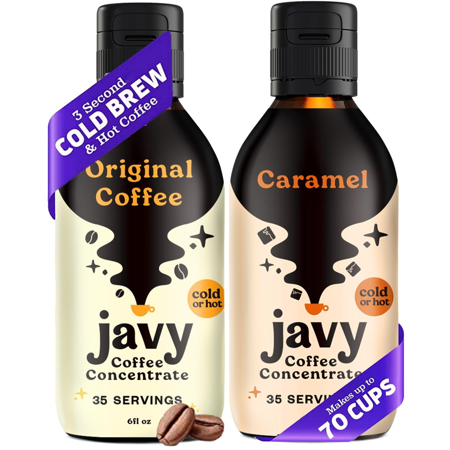 Javy Coffee Concentrate Bundle - Cold Brew Coffee, Perfect For Instant Iced Coffee, Cold Brewed Coffee And Hot Coffee - Original & Caramel