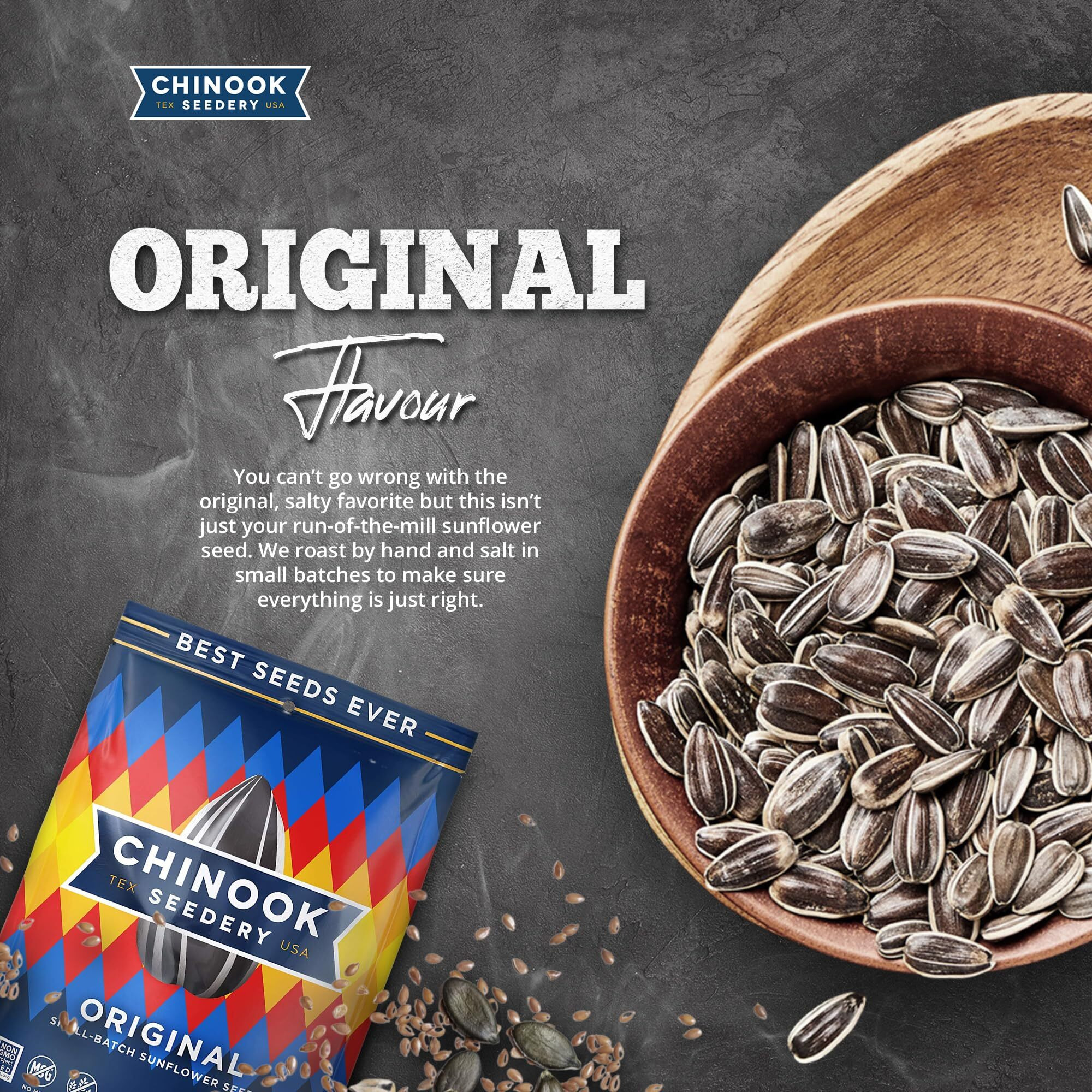 Chinook Seedery Roasted Jumbo Sunflower Seeds - Keto Snacks, Gluten-Free, Non-Gmo, Original Flavor 4 Oz (12-Pack)