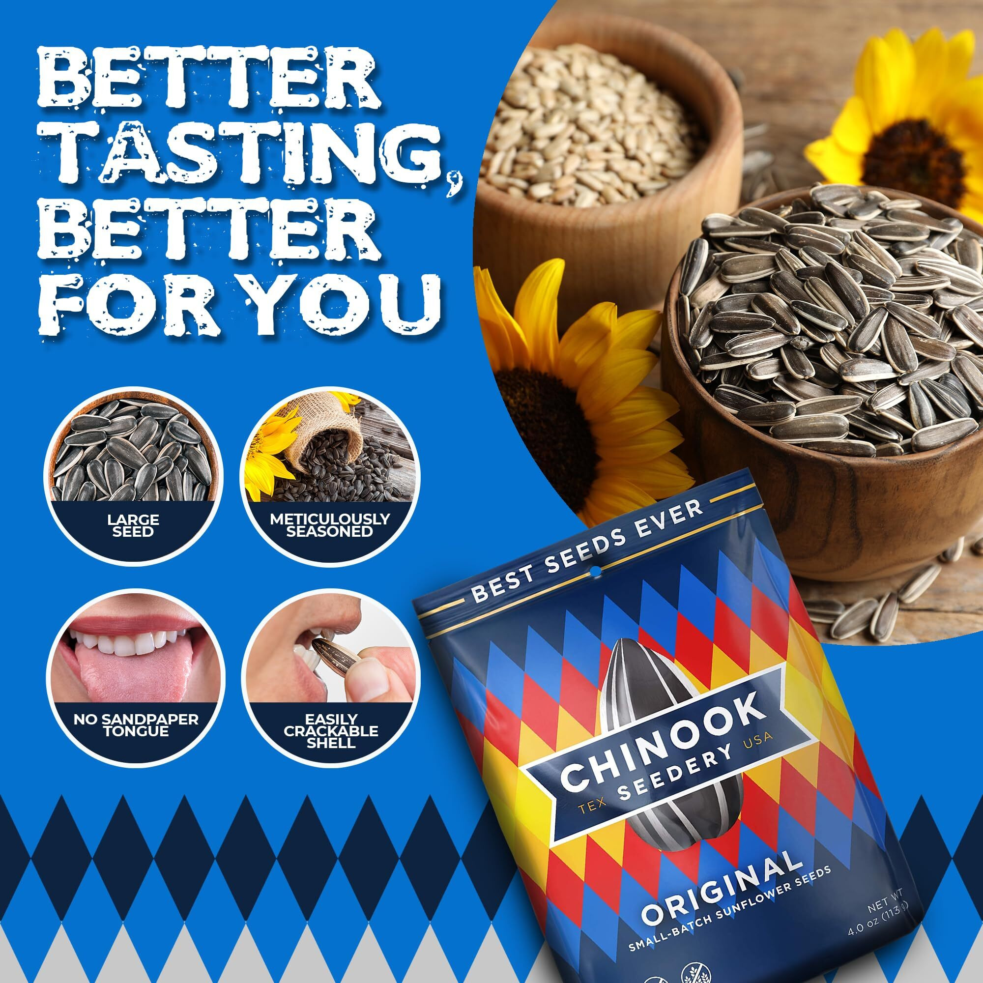 Chinook Seedery Roasted Jumbo Sunflower Seeds - Keto Snacks, Gluten-Free, Non-Gmo, Original Flavor 4 Oz (12-Pack)