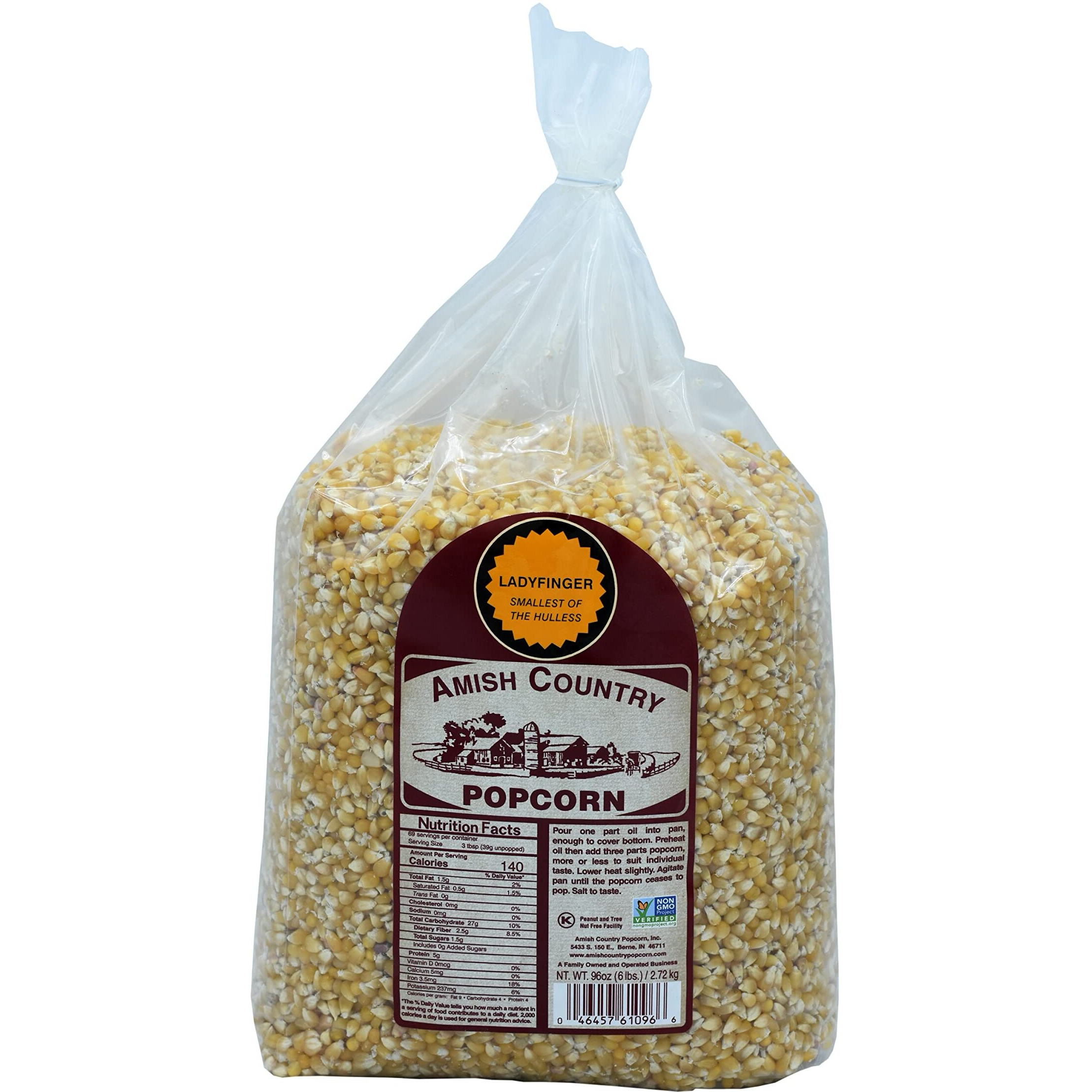 Amish Country Popcorn | 6 Lb Bag | Ladyfinger Popcorn Kernels | Old Fashioned, Non-Gmo And Gluten Free (Ladyfinger - 6 Lb Bag)