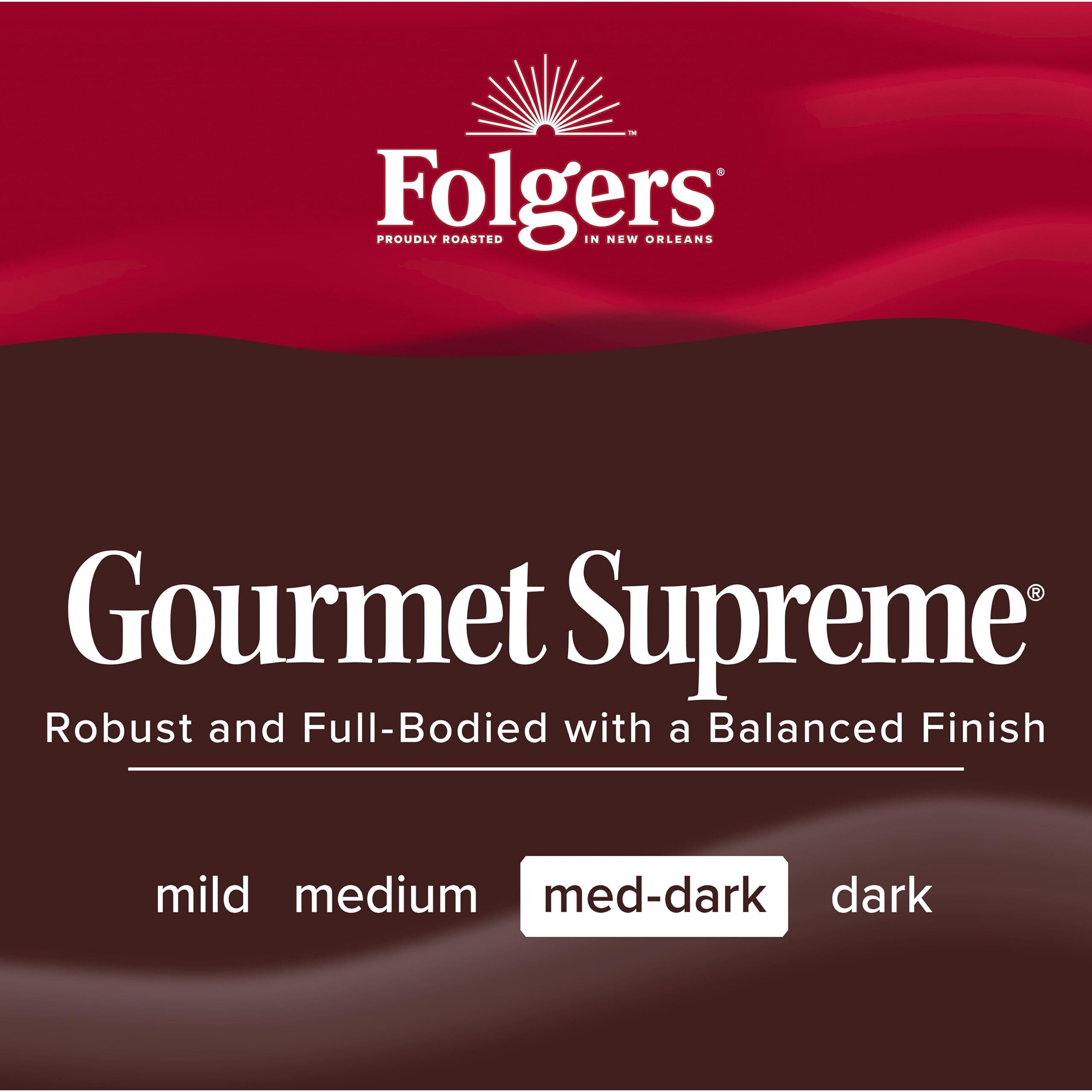 Folgers Gourmet Supreme Medium-Dark Roast Ground Coffee, 22.6 Ounce Canister