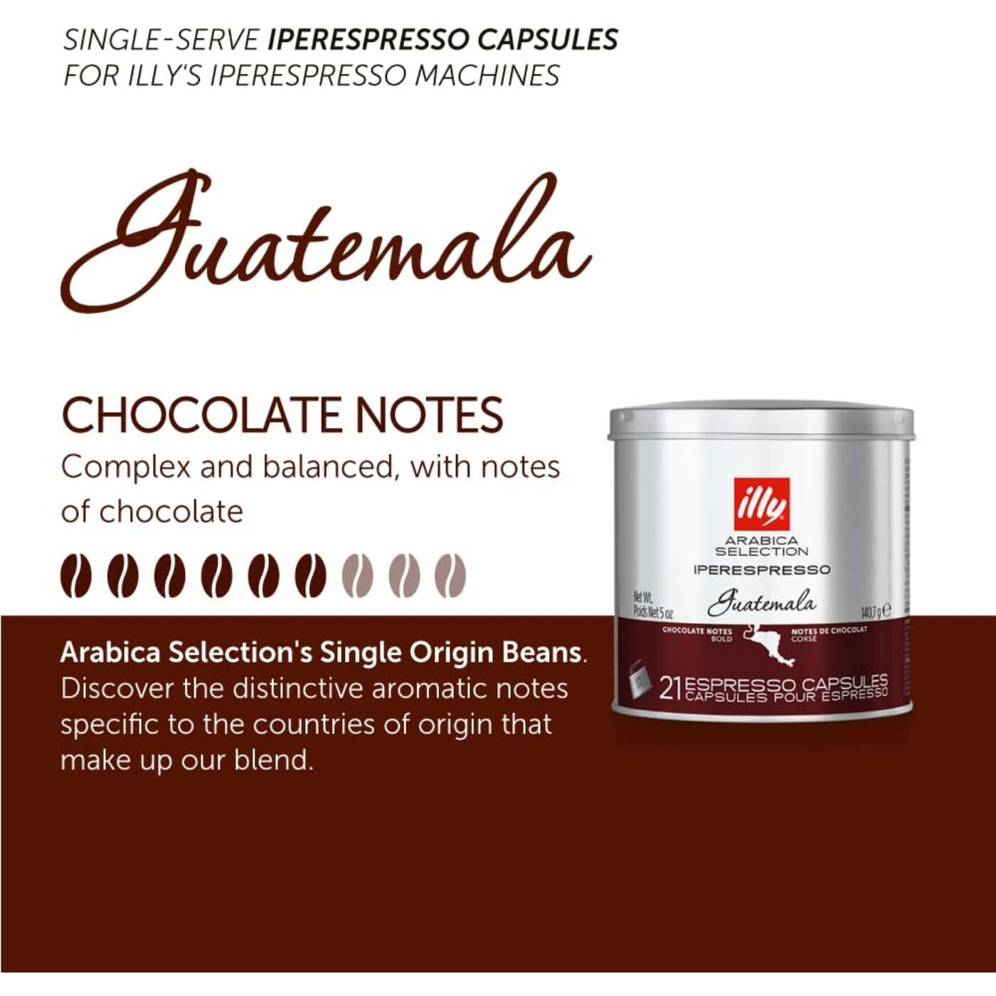 Illy Coffee Iperespresso Capsules - Single-Serve Coffee Capsules & Pods - Single Origin Coffee Pods - Guatemala Bold Roast, Notes Of Chocolate - For Iperespresso Capsule Machines - 21 Count
