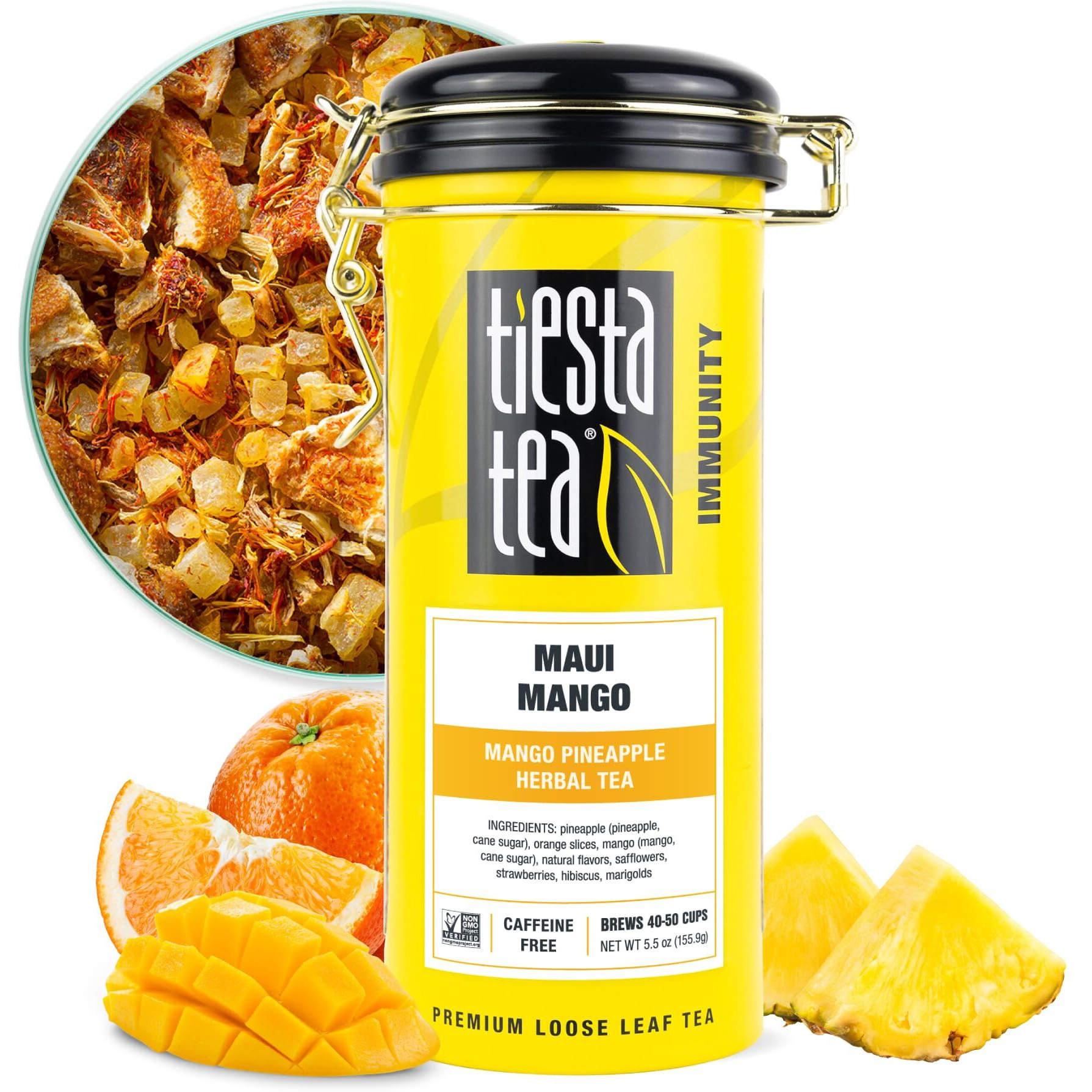 Tiesta Tea - Maui Mango | Mango Pineapple Herbal Tea | Premium Loose Leaf Tea Blend | Non-Caffeinated Fruit Tea | Make Hot Or Iced Tea & Brews Up To 50 Cups - 5.5 Ounce Refillable Tin