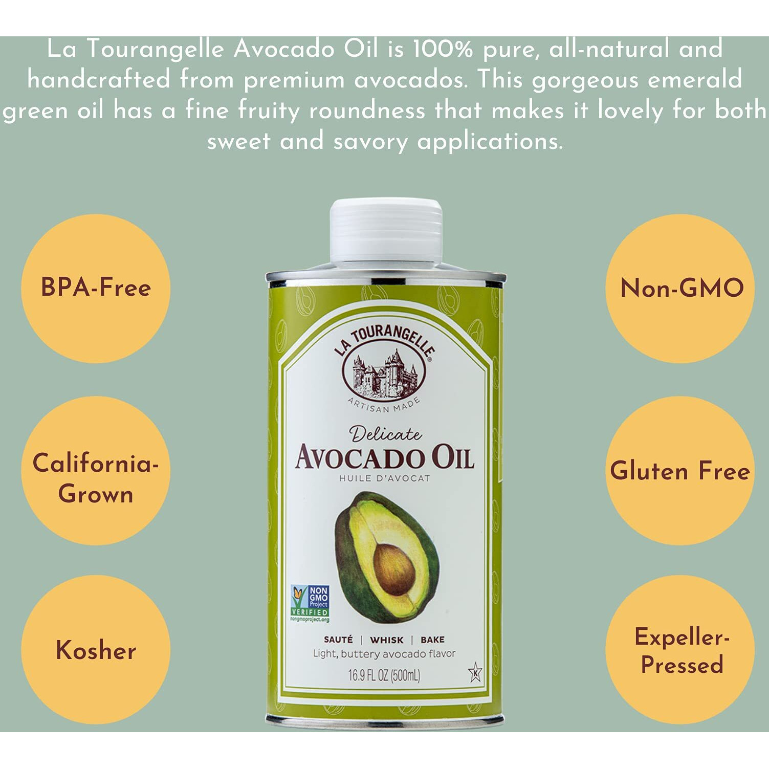 La Tourangelle, Avocado Oil, All-Natural Handcrafted From Premium Avocados, Great For Cooking, As Butter Substitute, And For Skin And Hair, 8.45 Fl Oz