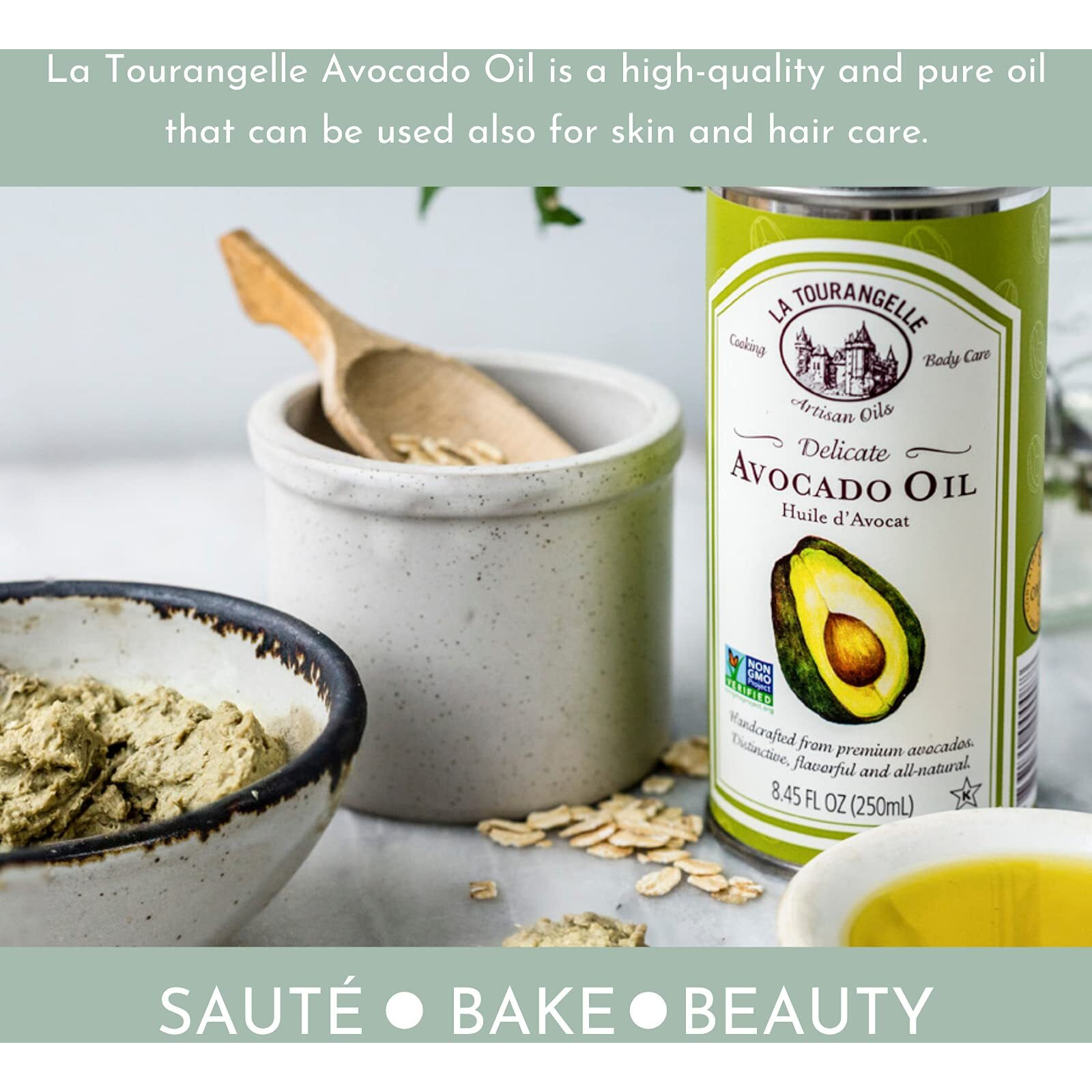 La Tourangelle, Avocado Oil, All-Natural Handcrafted From Premium Avocados, Great For Cooking, As Butter Substitute, And For Skin And Hair, 8.45 Fl Oz
