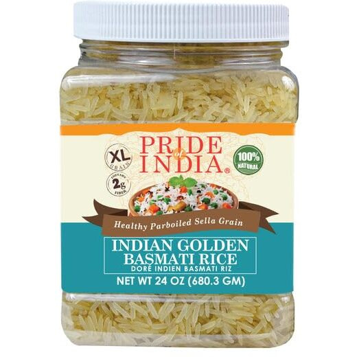 Pride Of India - Pack Of 6 - Extra Long Indian Golden Basmati Rice - Healthy Parboiled Sella Grain, 1.5 Pound Jar