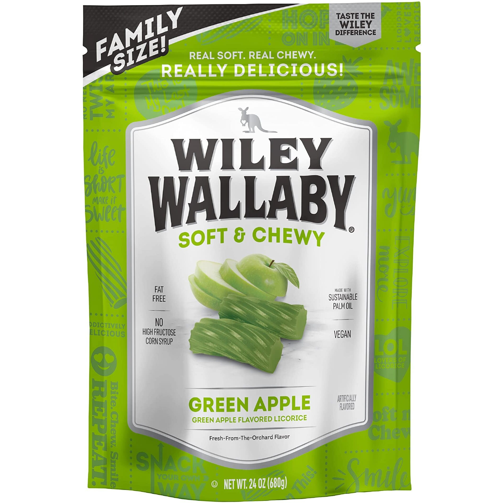 Wiley Wallaby Licorice 24 Ounce Classic Gourmet Soft & Chewy Australian Green Apple Licorice Candy Twists, 1 Pack