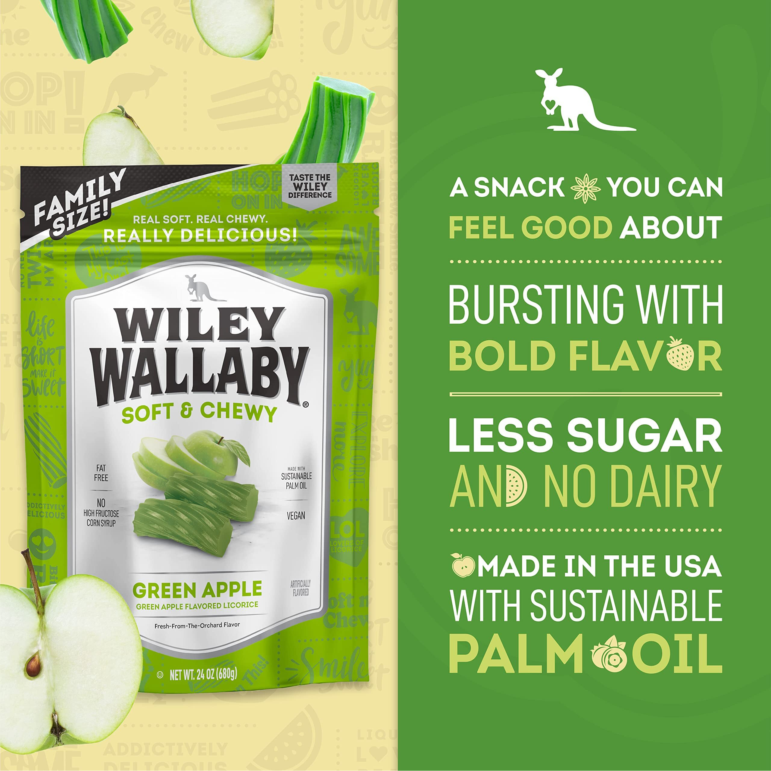 Wiley Wallaby Licorice 24 Ounce Classic Gourmet Soft & Chewy Australian Green Apple Licorice Candy Twists, 1 Pack