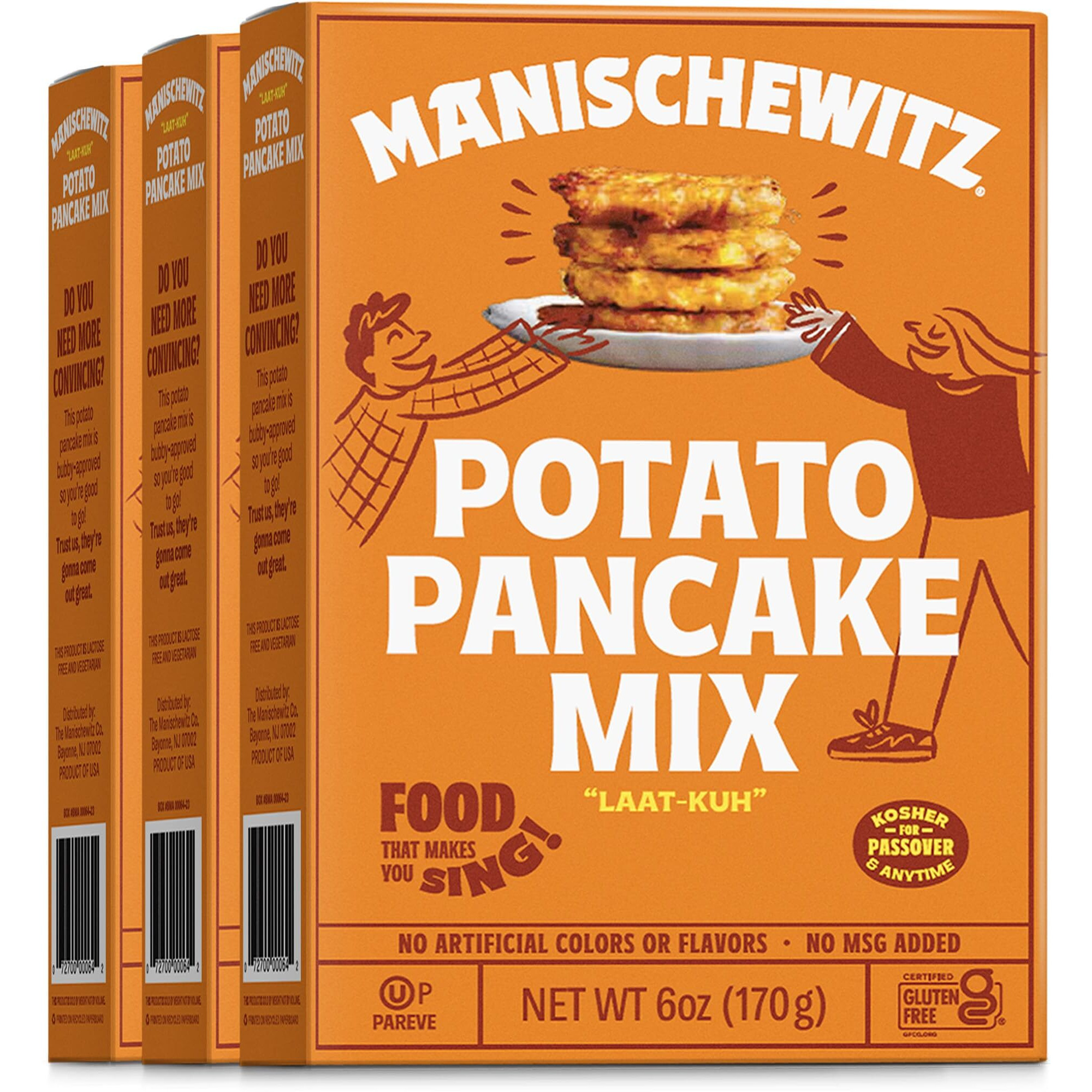 Manischewitz Potato Pancake Mix 6Oz (3 Pack) Gluten Free, No Msg, Traditional Style Potato Latke Mix