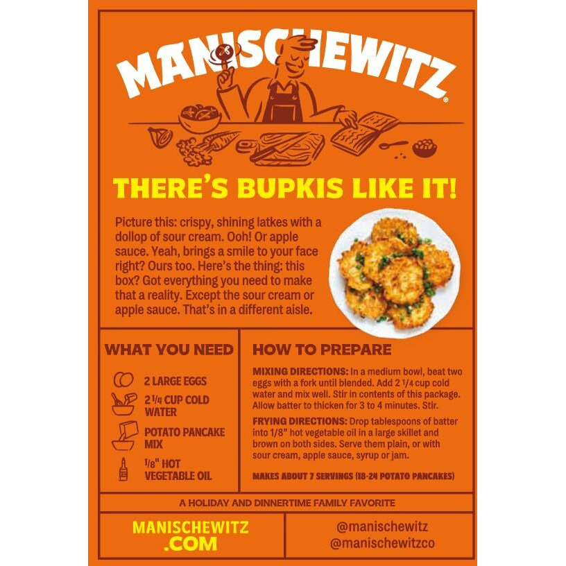 Manischewitz Potato Pancake Mix 6Oz (3 Pack) Gluten Free, No Msg, Traditional Style Potato Latke Mix