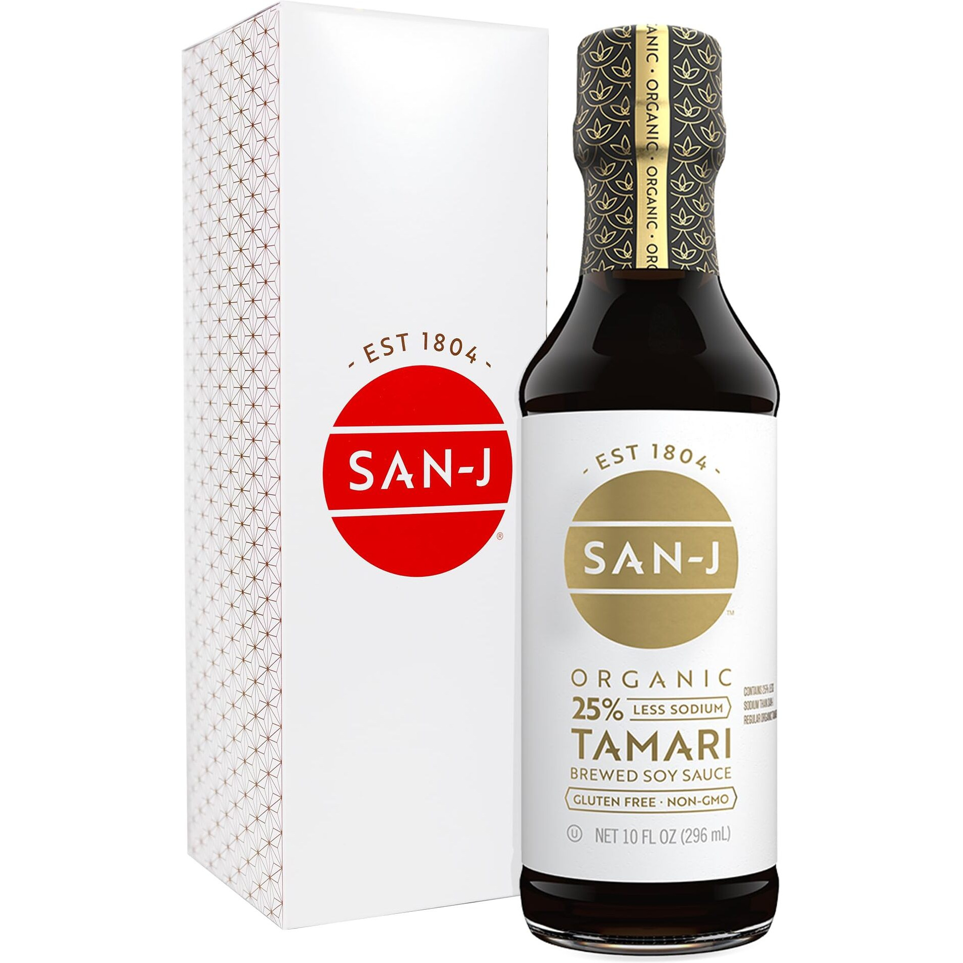 San-J - Organic Gluten Free Tamari Soy Sauce With 25% Less Sodium - Specially Brewed - Made With 100% Whole Soy - 10 Oz. Bottle