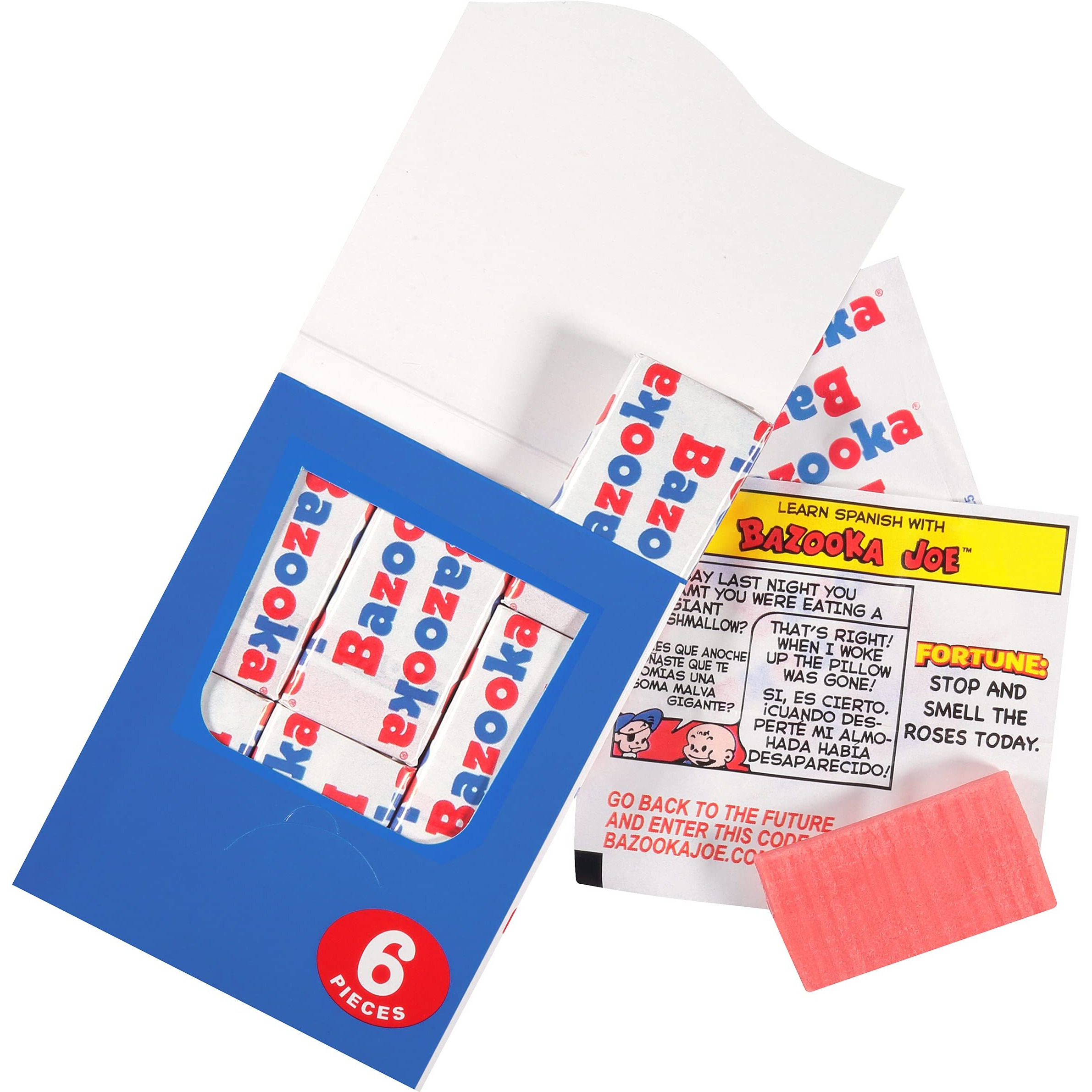 Bazooka Bubble Gum 6 Piece Wallet Pack (Pack Of 12) Pink Chewing Gum In Original Flavor - Fun Old Fashioned Candy For Halloween Parties And Trick Or Treaters