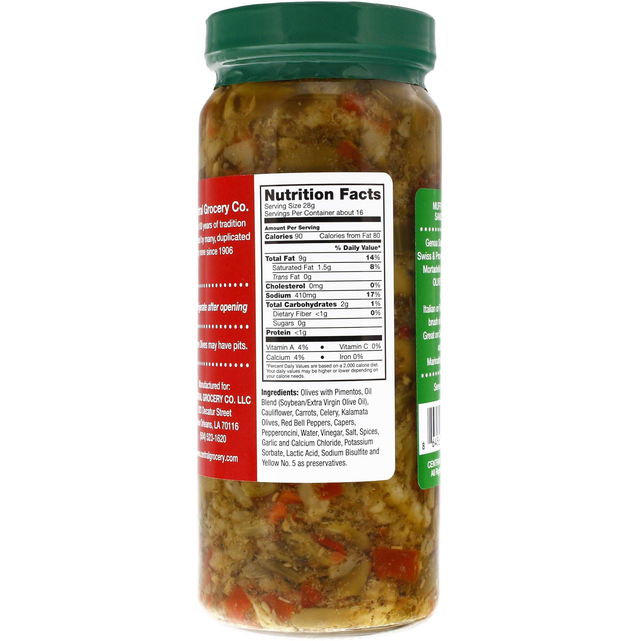 Central Grocery Olive Salad - 16 Oz (Pack Of 1) Perfect For Muffulettas, Sandwiches, Pizza Toppings, Pastas, Hot Dog Topper, Salads And More