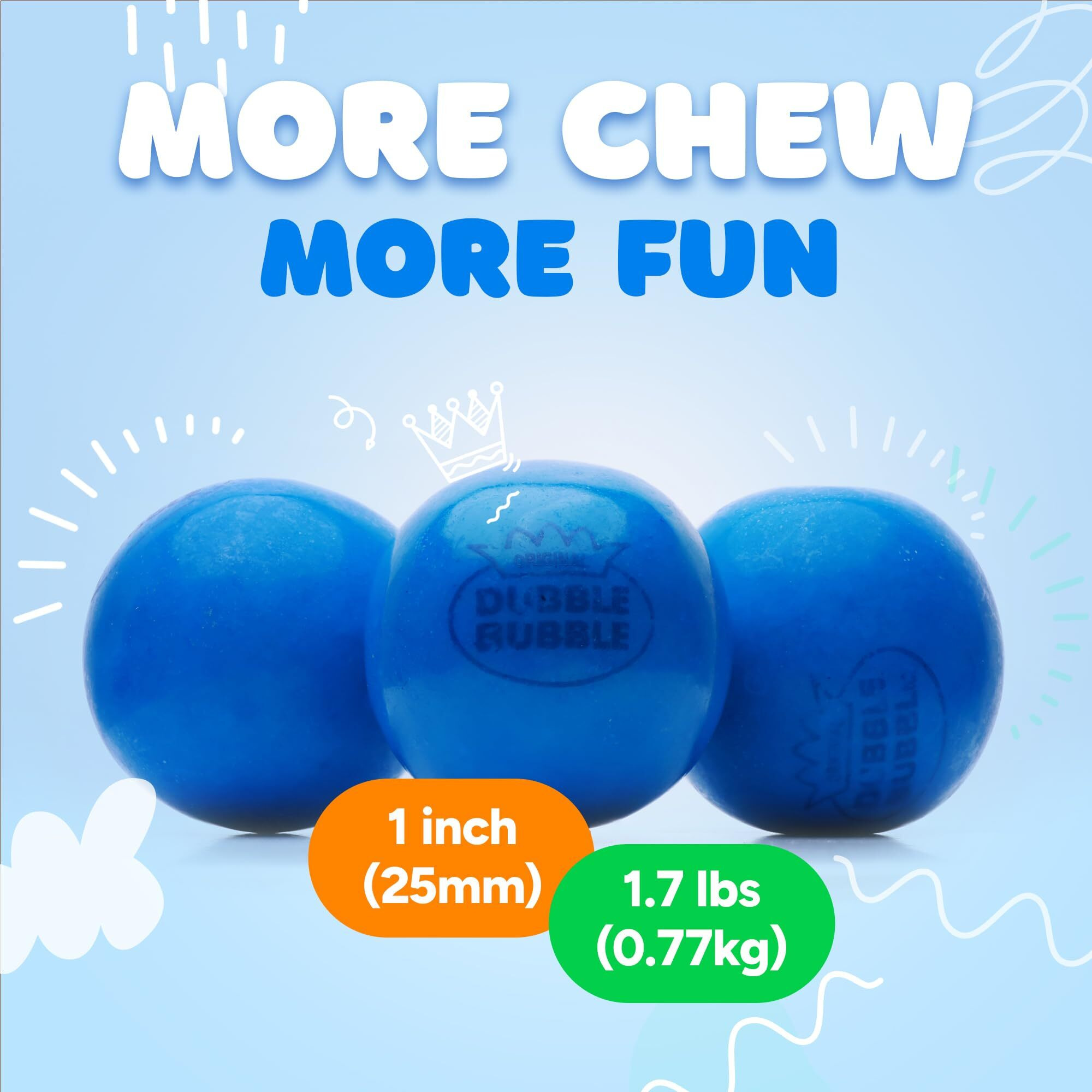 Gumballs For Gumball Machine - 1 Inch Large Double Bubble Gumballs - Blueberry Flavored Bubble Gum Blue Gumballs - Kids Chewing Gum - Bulk Gum Balls 1.7 Lb