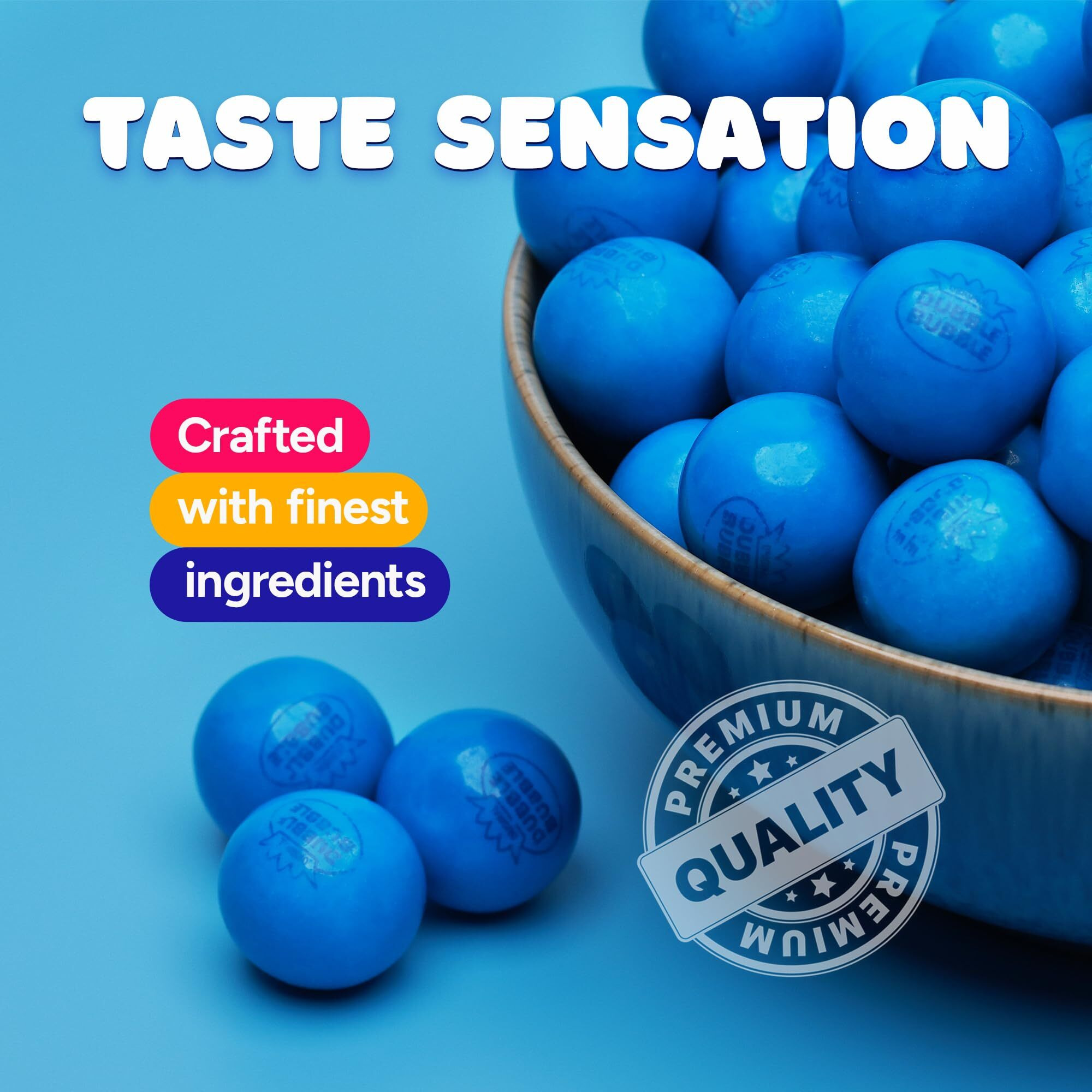 Gumballs For Gumball Machine - 1 Inch Large Double Bubble Gumballs - Blueberry Flavored Bubble Gum Blue Gumballs - Kids Chewing Gum - Bulk Gum Balls 1.7 Lb