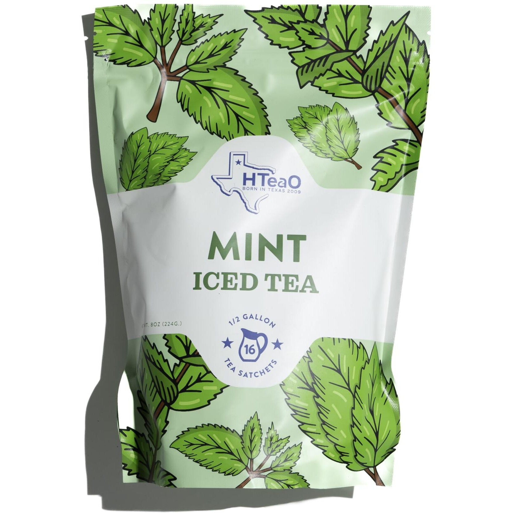 Hteao Iced Tea Sachets - Mint Black Tea Mix For Instant Ice Tea - 8 Gallons Per Package - Real Texas-Style Flavored Iced Tea In 5 Minutes (Pack Of 16 Sachet Bags)