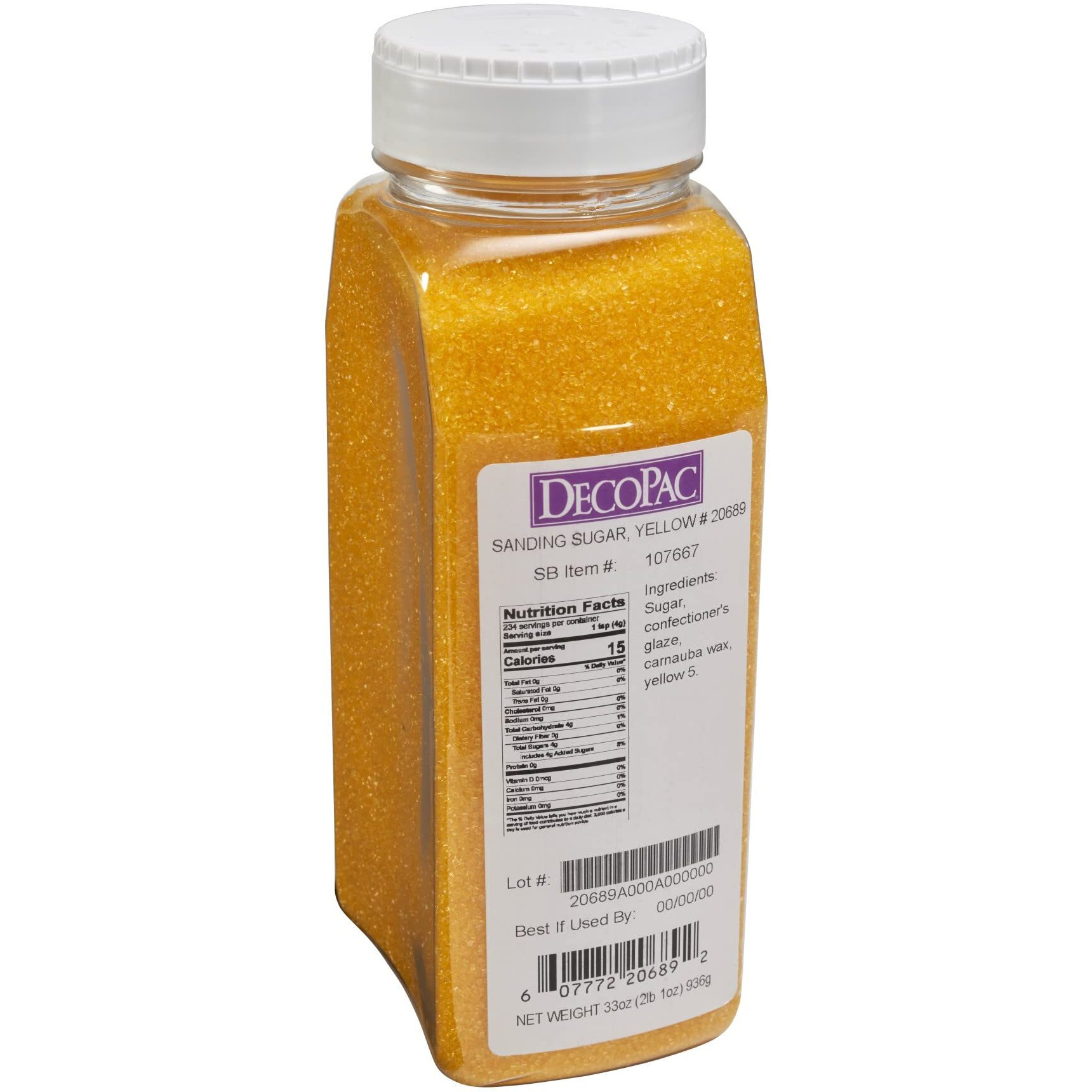 Decopac Sanding Sugar, Yellow Edible Sugar Sprinkles, Edible Sanding Sugar In Handheld Container, Sugar Sprinkle Mix For Celebration Cakes, Cupcakes, Cookies, 33Oz - Yellow