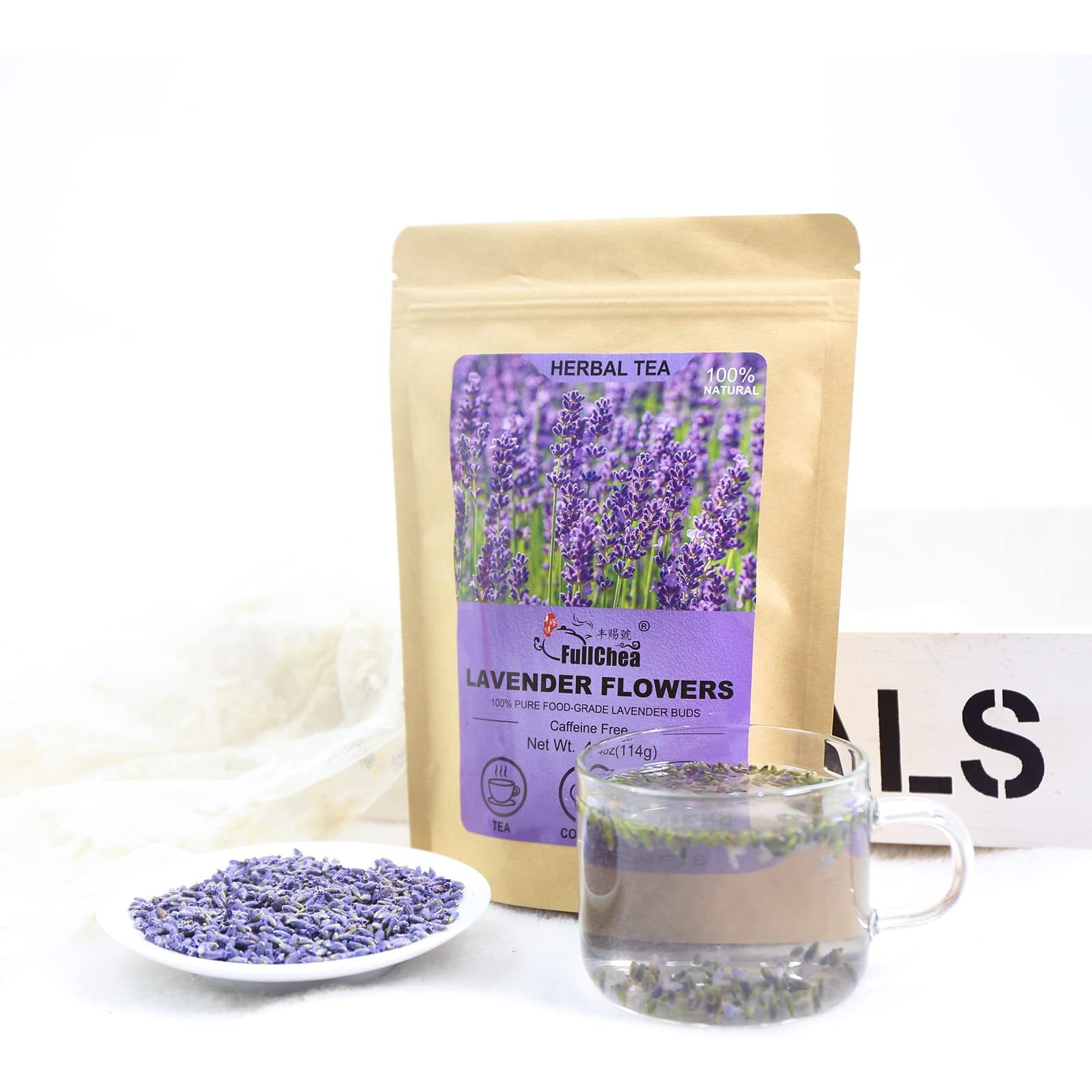 Fullchea - Natural Dried Lavender Flowers - 4Oz/114G - Premium Food Grade Lavender Buds - Non-Gmo - Caffeine-Free - Perfect For Tea, Lemonade, Baking, Baths