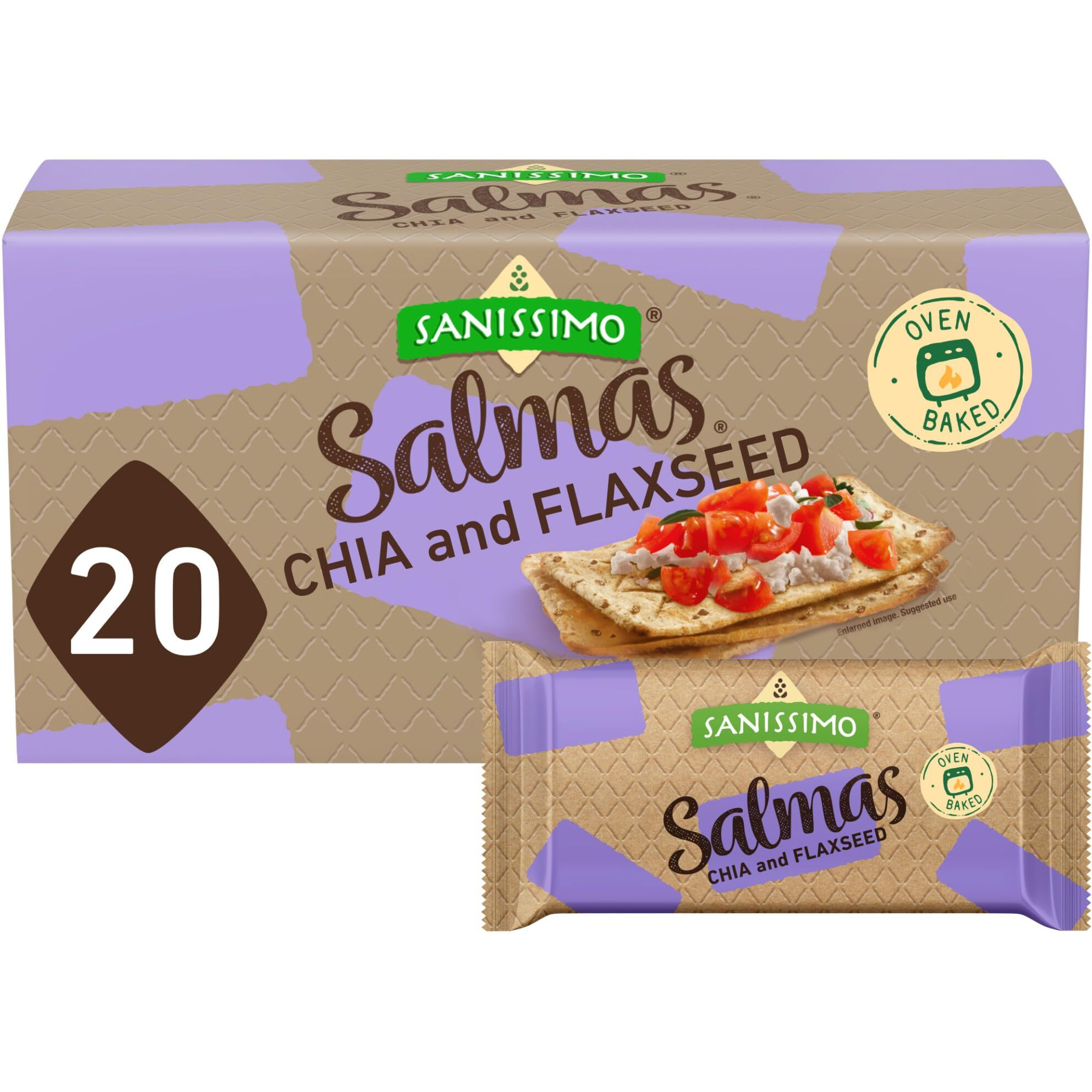 Sanissimo Salmas Chia & Flaxseed, 20 Packs Of 3 Crackers, Oven Baked Corn Crackers, Gluten Free, Non-Gmo, Kosher Certified